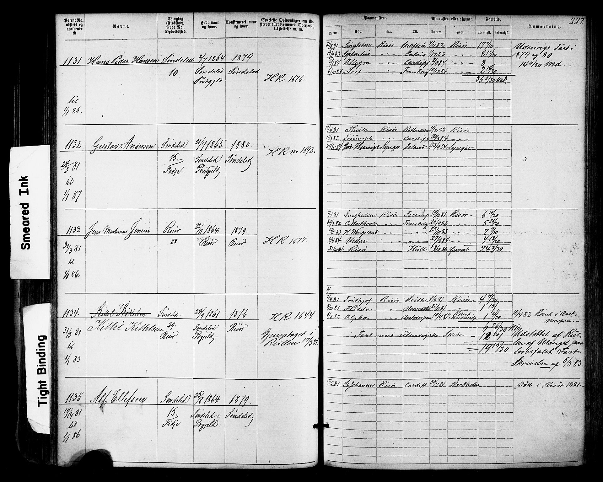 Risør mønstringskrets, AV/SAK-2031-0010/F/Fa/L0003: Annotasjonsrulle nr 1-1913 med register, T-7, 1863-1899, s. 165