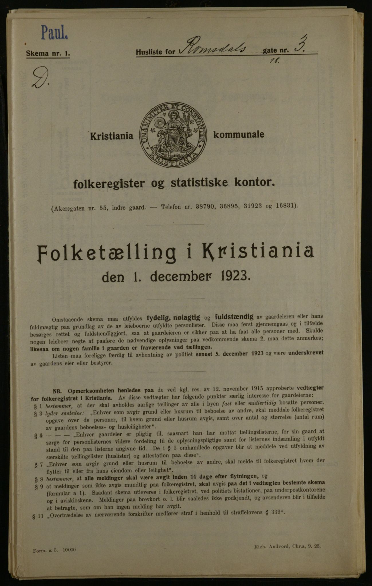 OBA, Kommunal folketelling 1.12.1923 for Kristiania, 1923, s. 91880