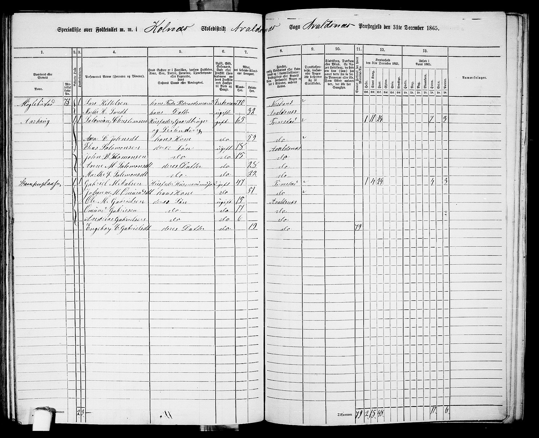 RA, Folketelling 1865 for 1147P Avaldsnes prestegjeld, 1865, s. 212