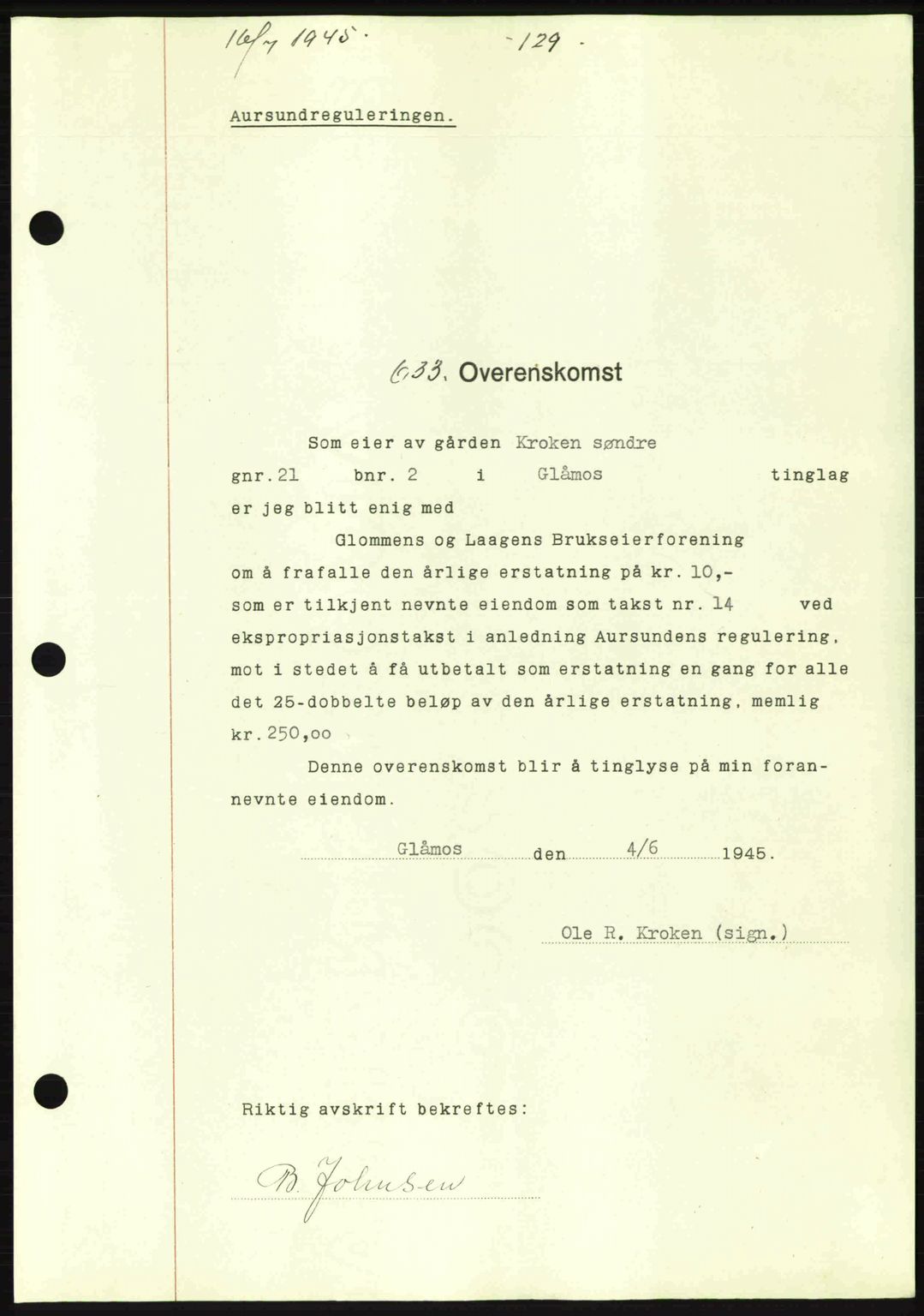 Gauldal sorenskriveri, SAT/A-0014/1/2/2C: Pantebok nr. A1a, 1945-1945, Dagboknr: 633/1945