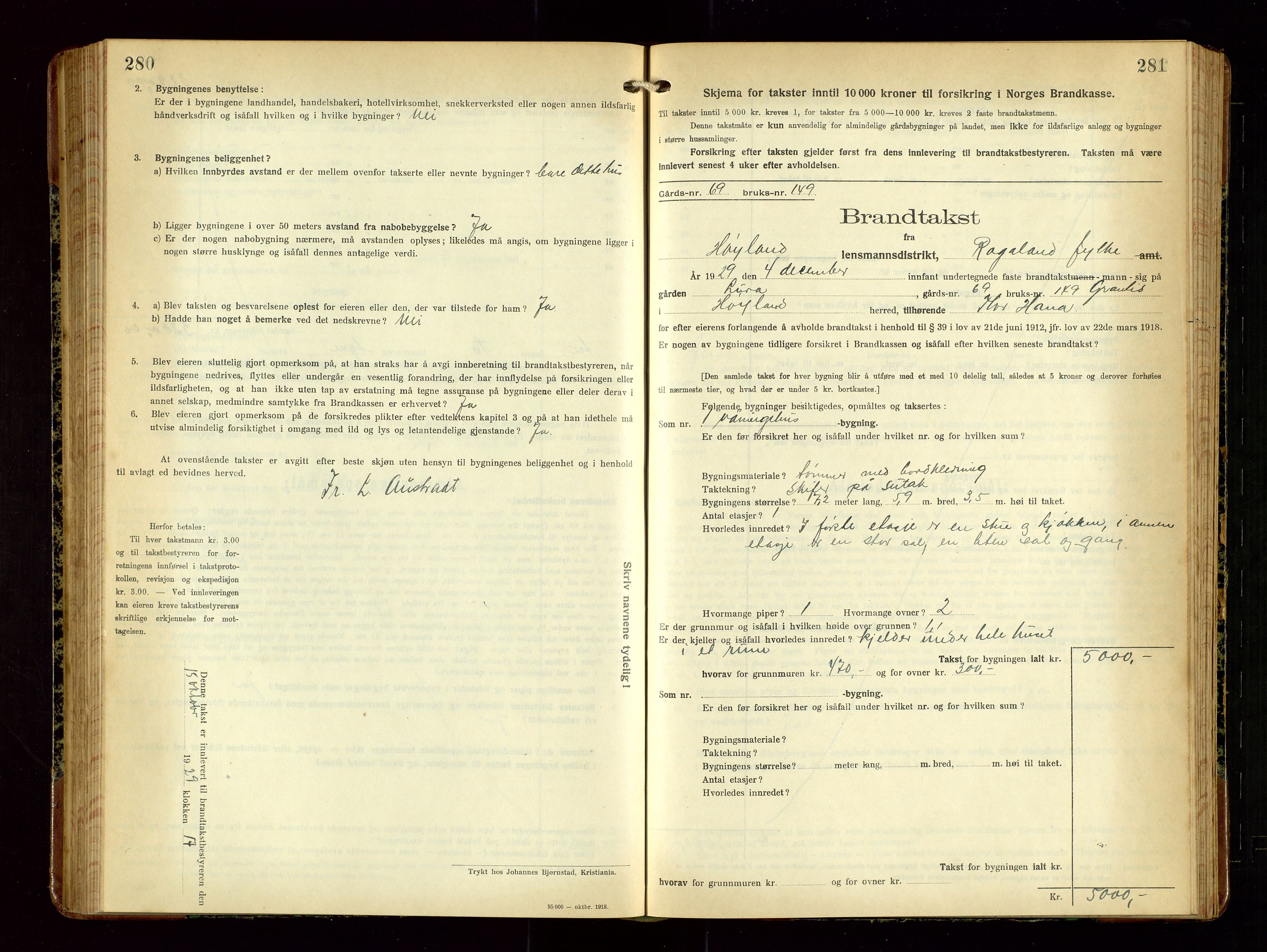 Høyland/Sandnes lensmannskontor, AV/SAST-A-100166/Gob/L0004: "Brandtakstprotokol", 1924-1933, s. 280-281