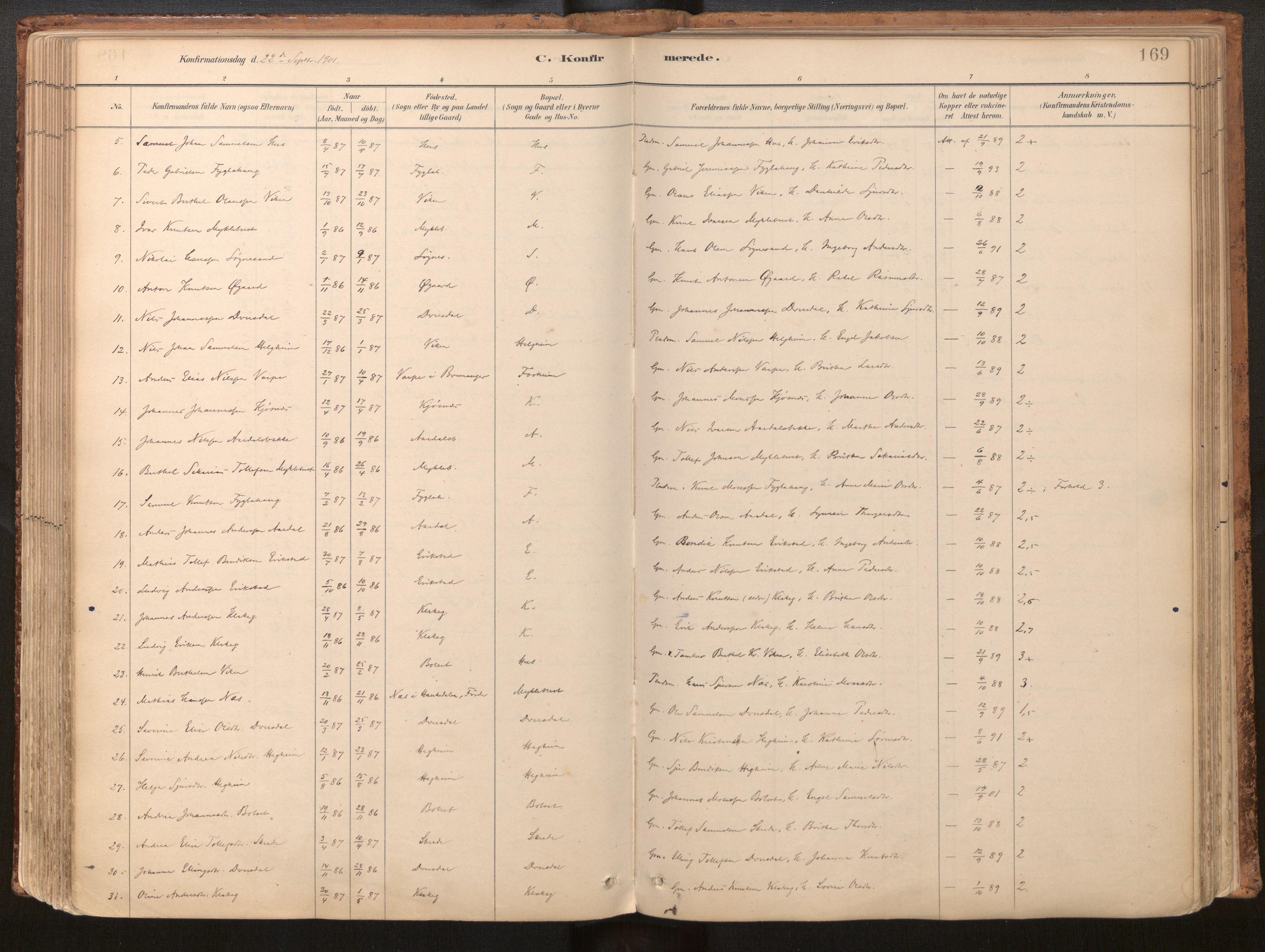 Jølster sokneprestembete, SAB/A-80701/H/Haa/Haac/L0001: Ministerialbok nr. C 1, 1882-1928, s. 169