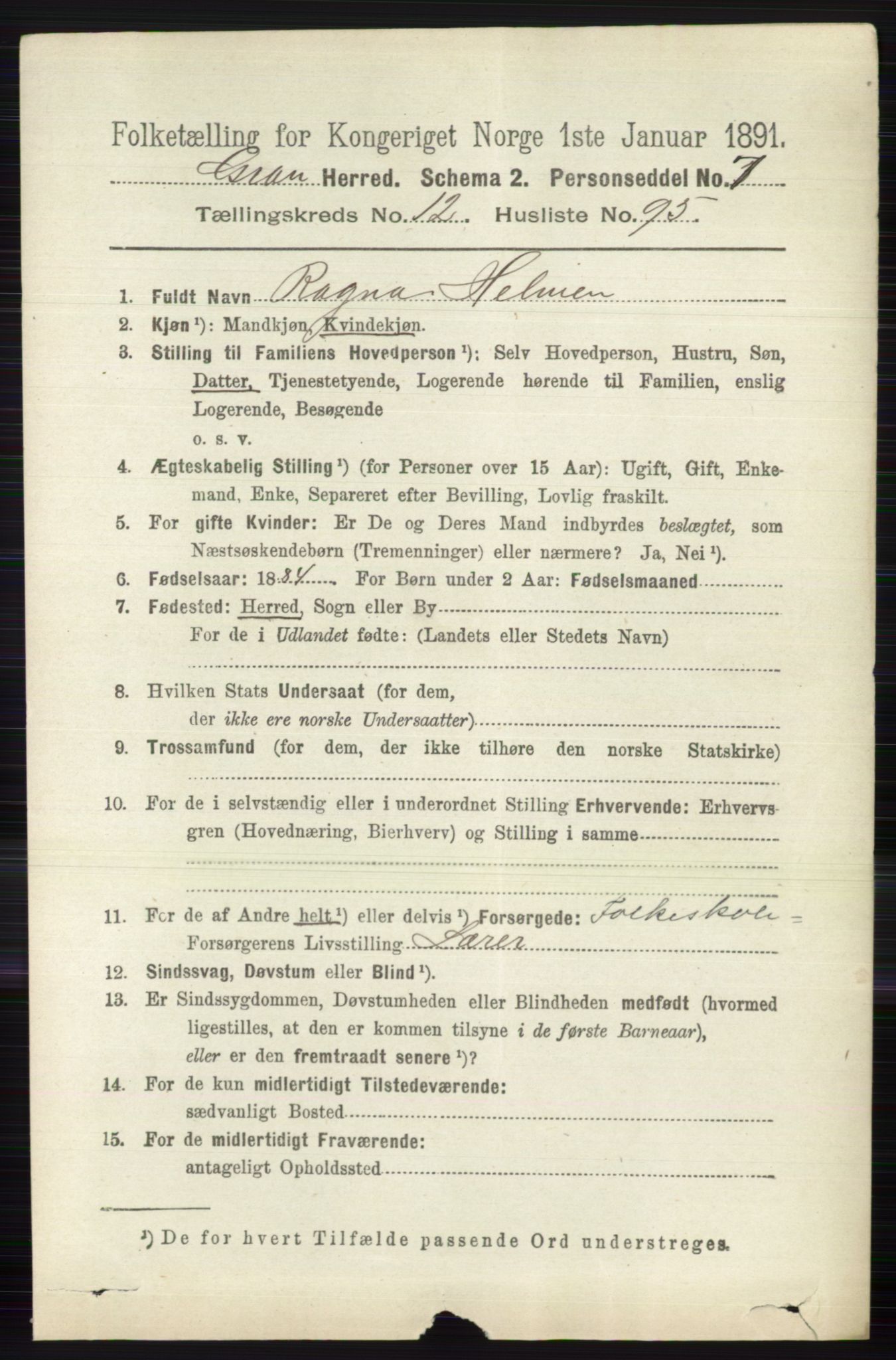 RA, Folketelling 1891 for 0534 Gran herred, 1891, s. 6779