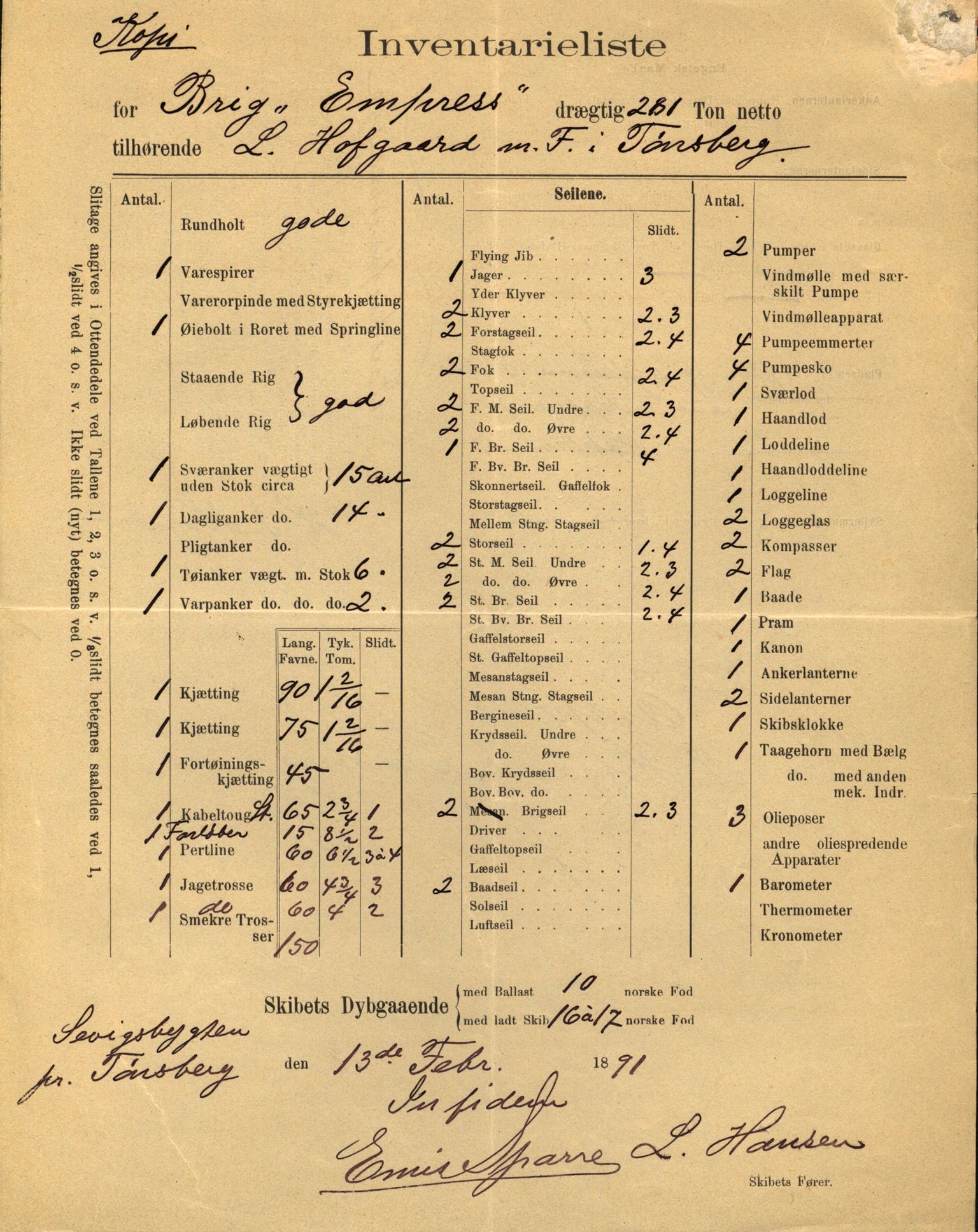 Pa 63 - Østlandske skibsassuranceforening, VEMU/A-1079/G/Ga/L0030/0002: Havaridokumenter / To venner, Emil, Empress, Enterprise, Dacapo, Dato, 1893, s. 66