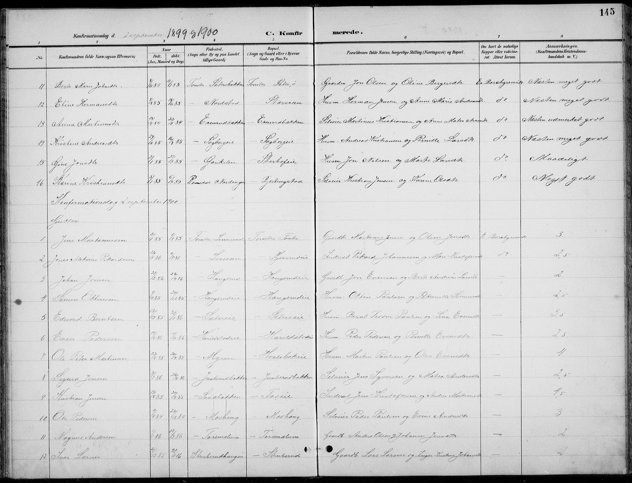 Romedal prestekontor, AV/SAH-PREST-004/L/L0013: Klokkerbok nr. 13, 1896-1937, s. 145