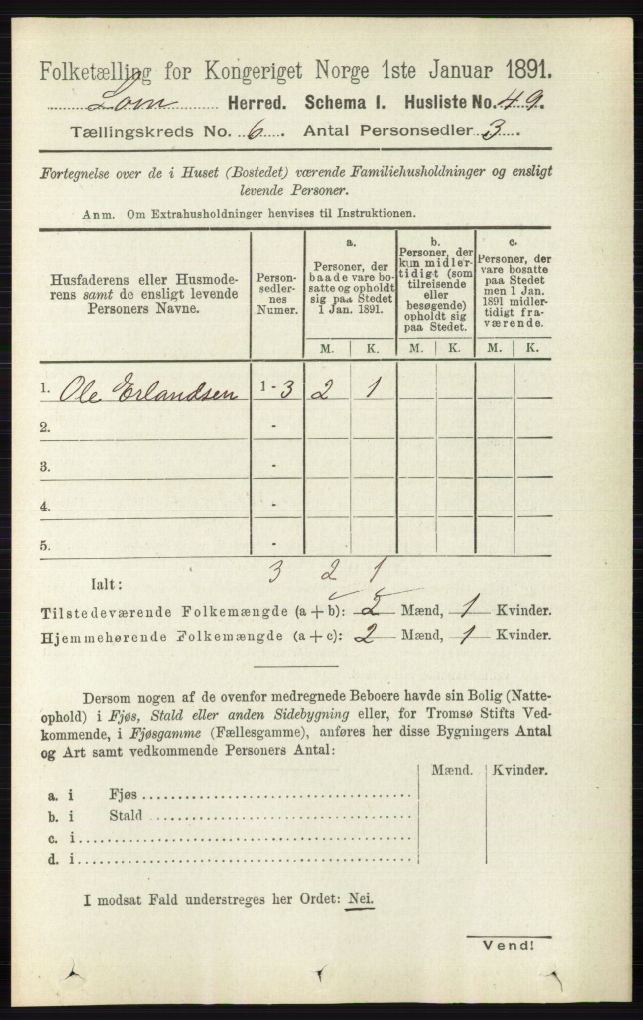 RA, Folketelling 1891 for 0514 Lom herred, 1891, s. 2352