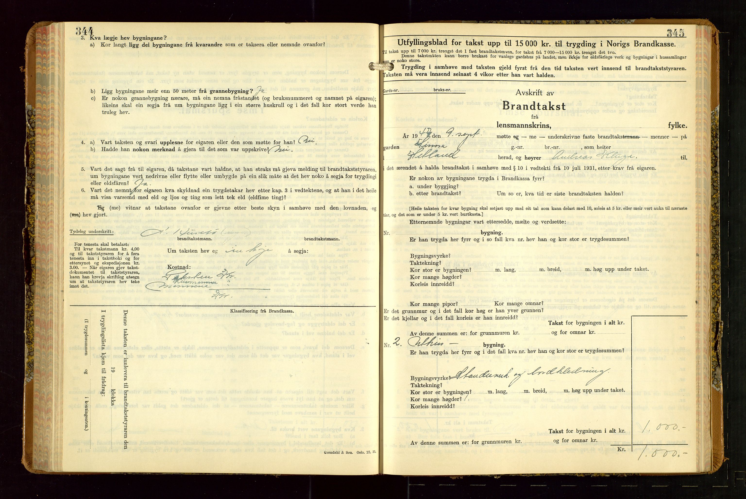 Hetland lensmannskontor, SAST/A-100101/Gob/L0007: "Brandtakstbok", 1939-1949, s. 344-345