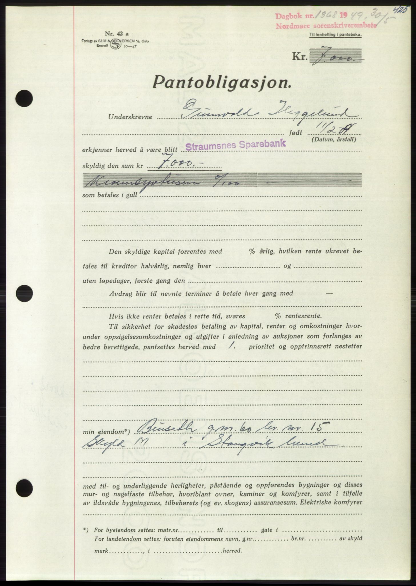 Nordmøre sorenskriveri, SAT/A-4132/1/2/2Ca: Pantebok nr. B101, 1949-1949, Dagboknr: 1368/1949