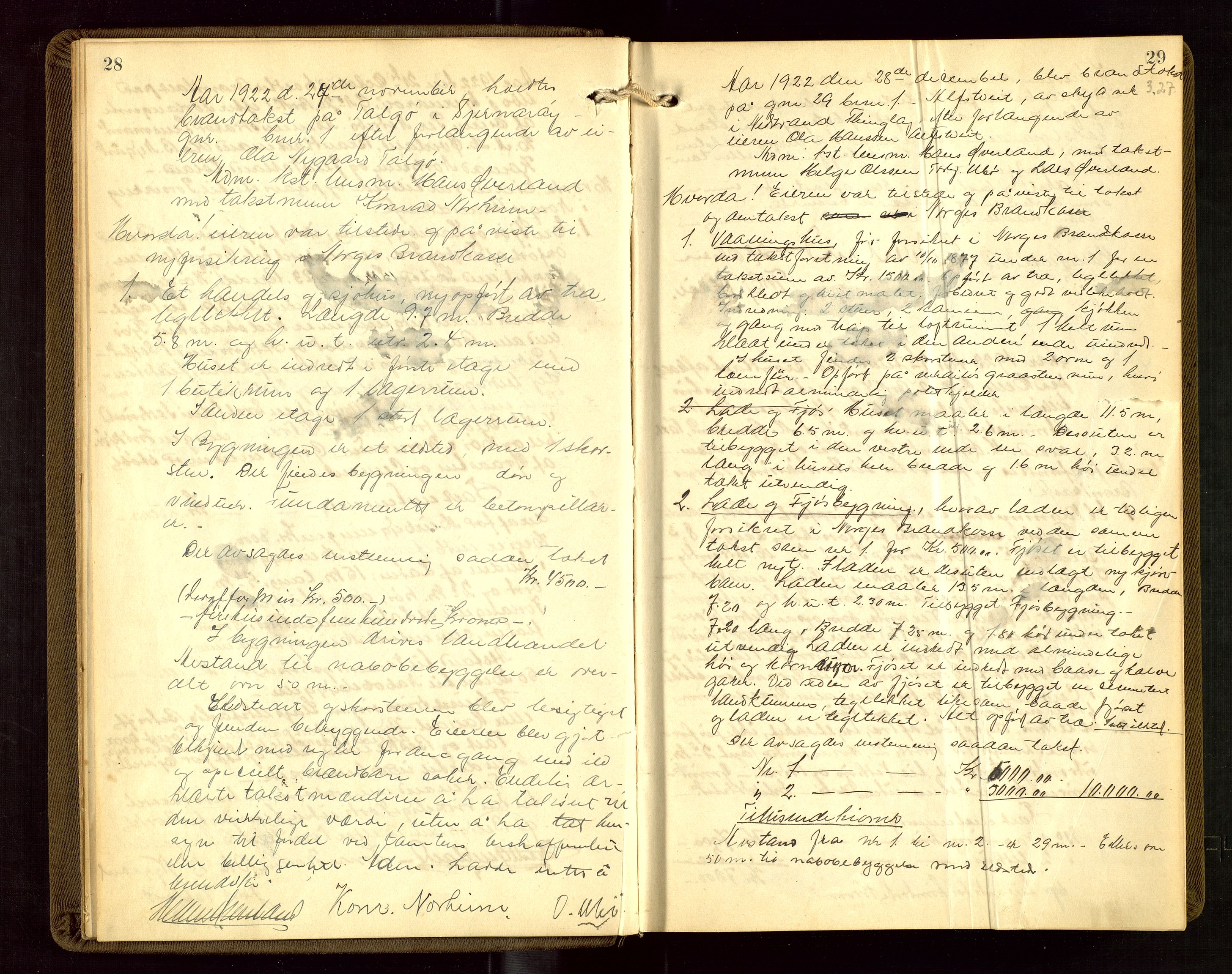 Nedstrand lensmannskontor, AV/SAST-A-100236/Goa/L0002: "Brandtakstprotokoll for lensmannen i Nedstrand", 1922-1955, s. 28-29
