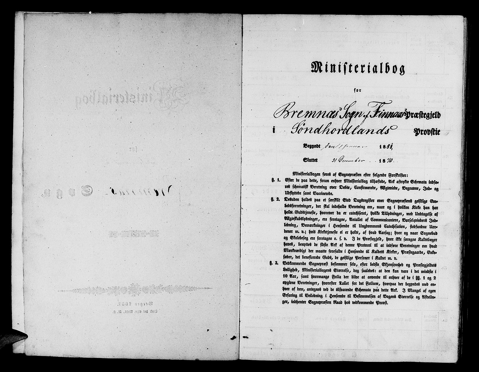 Finnås sokneprestembete, SAB/A-99925/H/Ha/Hab/Habb/L0001: Klokkerbok nr. B 1, 1851-1870