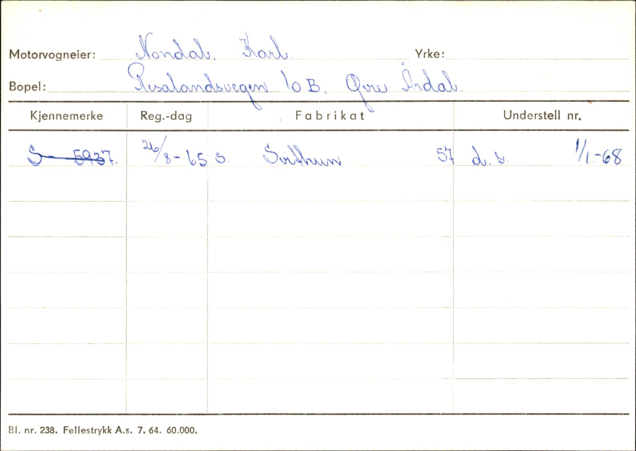 Statens vegvesen, Sogn og Fjordane vegkontor, SAB/A-5301/4/F/L0145: Registerkort Vågsøy S-Å. Årdal I-P, 1945-1975, s. 2089