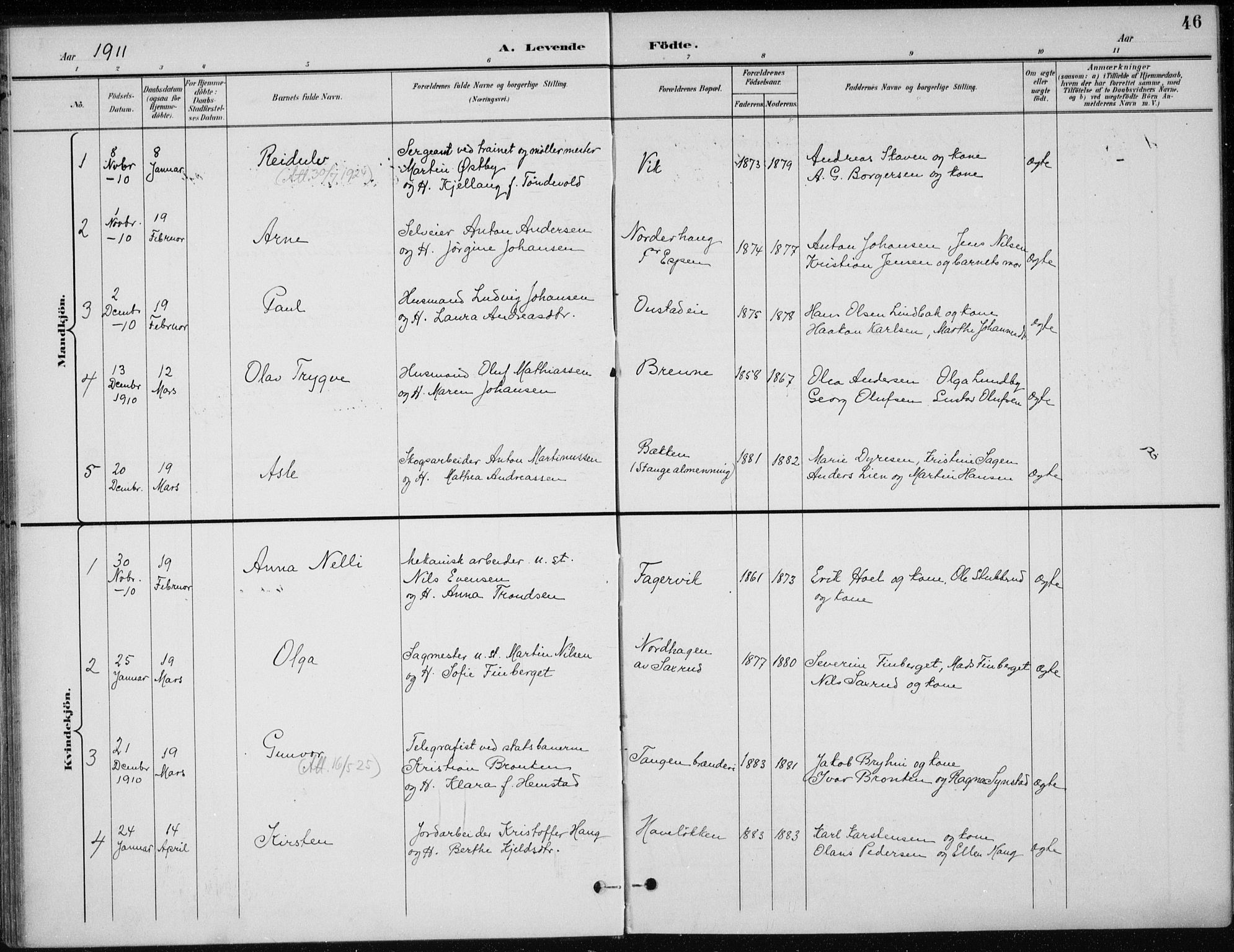 Stange prestekontor, AV/SAH-PREST-002/K/L0023: Ministerialbok nr. 23, 1897-1920, s. 46