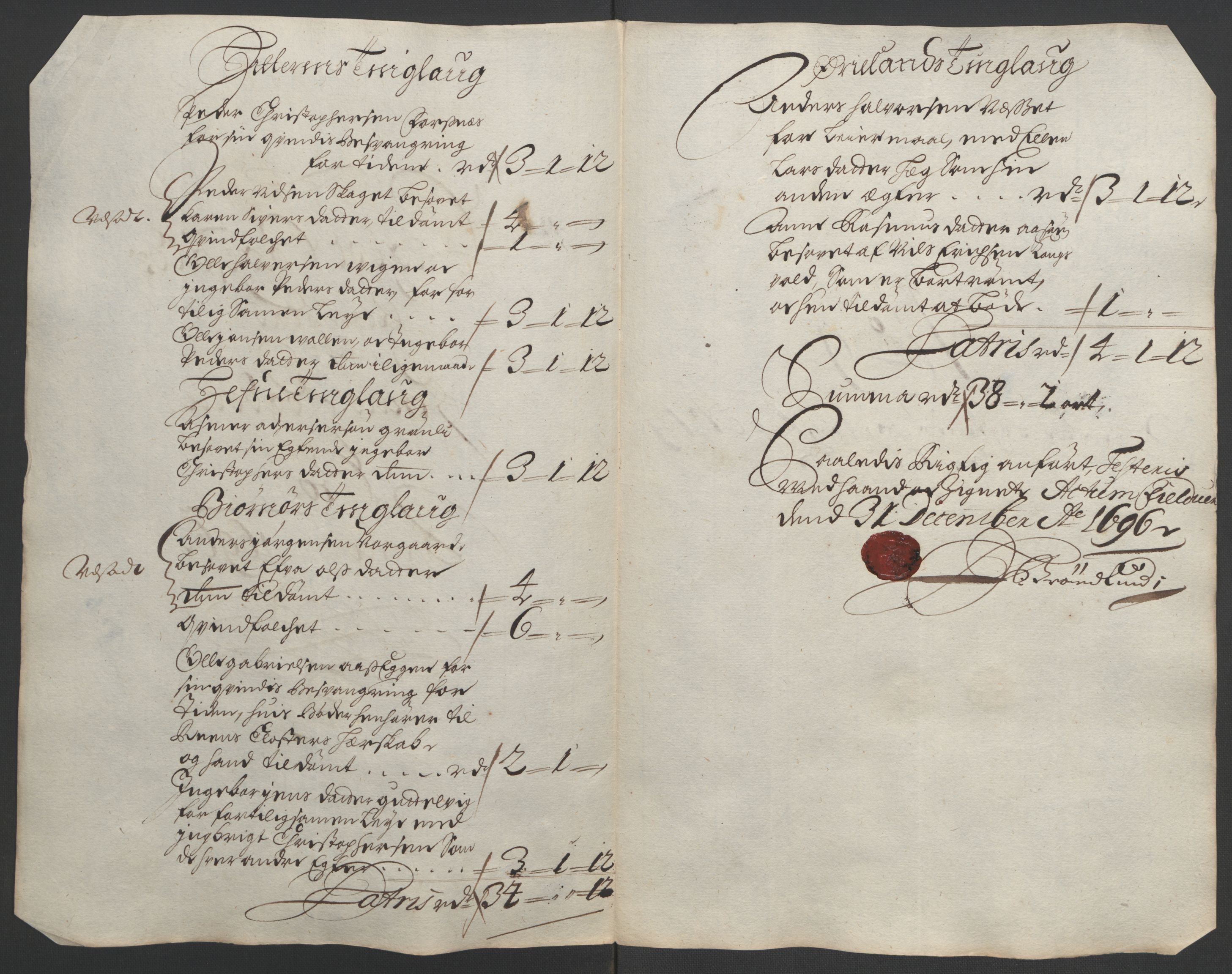 Rentekammeret inntil 1814, Reviderte regnskaper, Fogderegnskap, RA/EA-4092/R57/L3851: Fogderegnskap Fosen, 1695-1696, s. 275