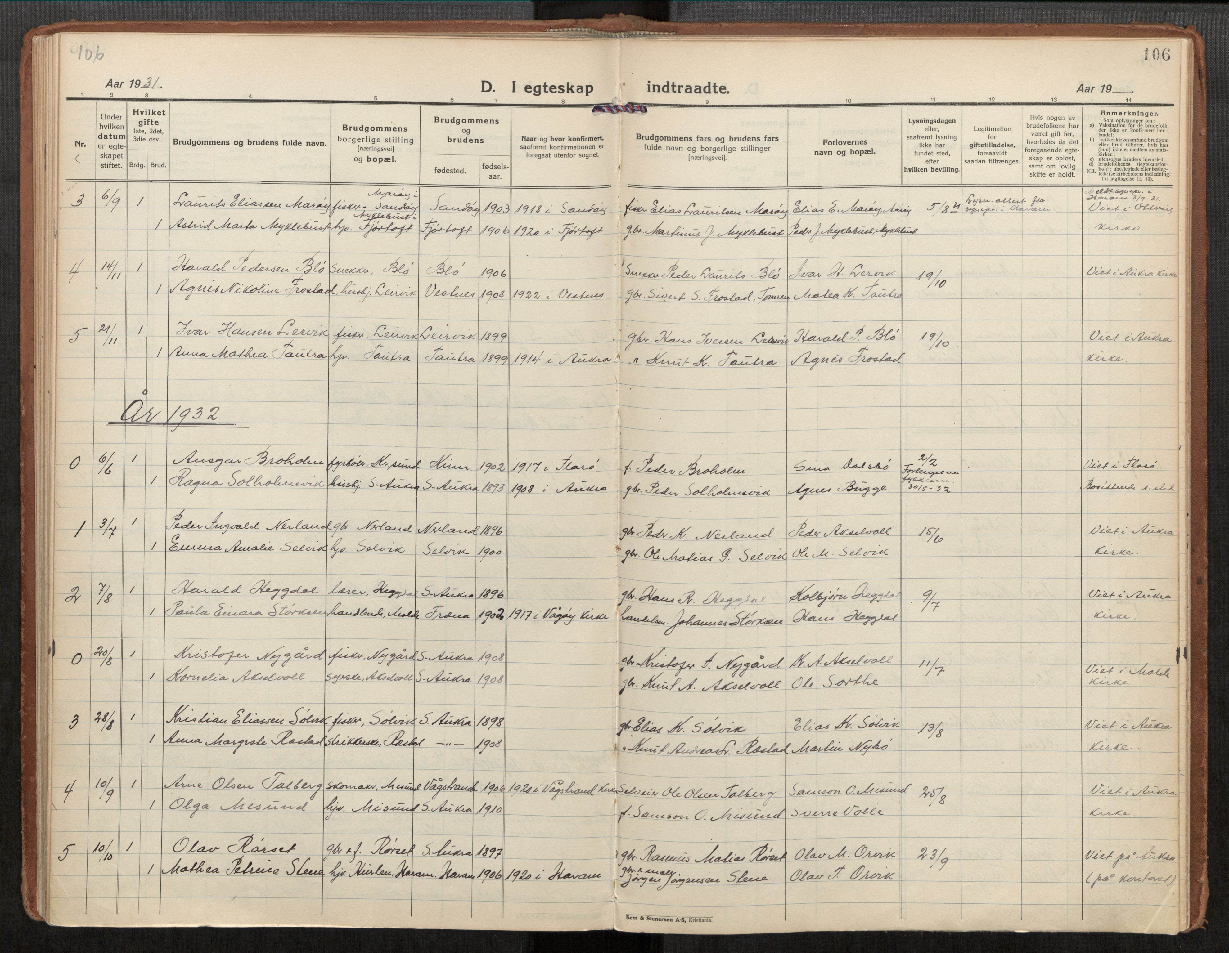 Ministerialprotokoller, klokkerbøker og fødselsregistre - Møre og Romsdal, SAT/A-1454/563/L0741: Ministerialbok nr. 563A03, 1924-1945, s. 106