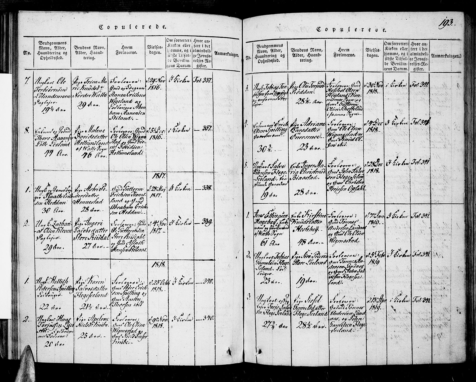 Nord-Audnedal sokneprestkontor, SAK/1111-0032/F/Fa/Fab/L0001: Ministerialbok nr. A 1, 1816-1858, s. 193