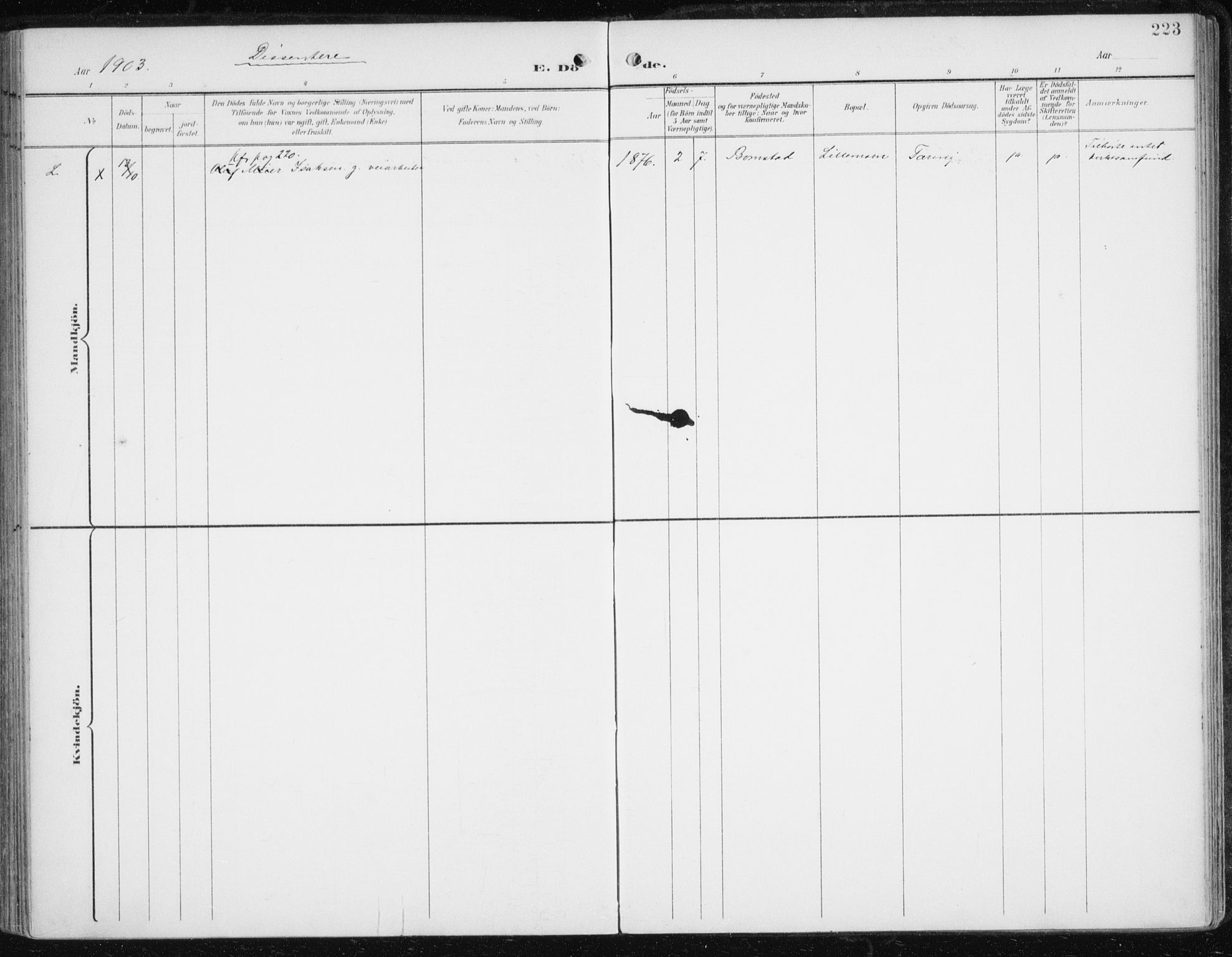 Balsfjord sokneprestembete, AV/SATØ-S-1303/G/Ga/L0006kirke: Ministerialbok nr. 6, 1897-1909, s. 223