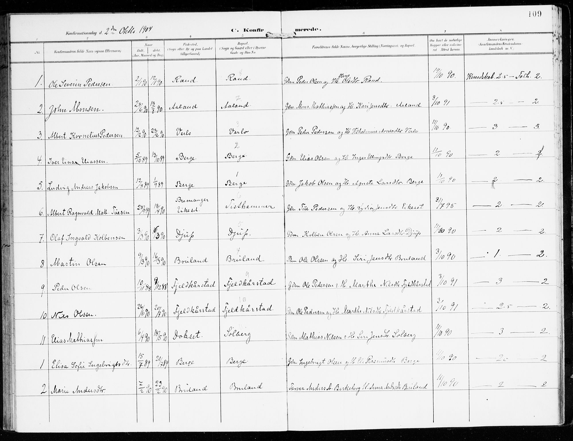 Innvik sokneprestembete, AV/SAB-A-80501: Ministerialbok nr. D 2, 1900-1921, s. 109