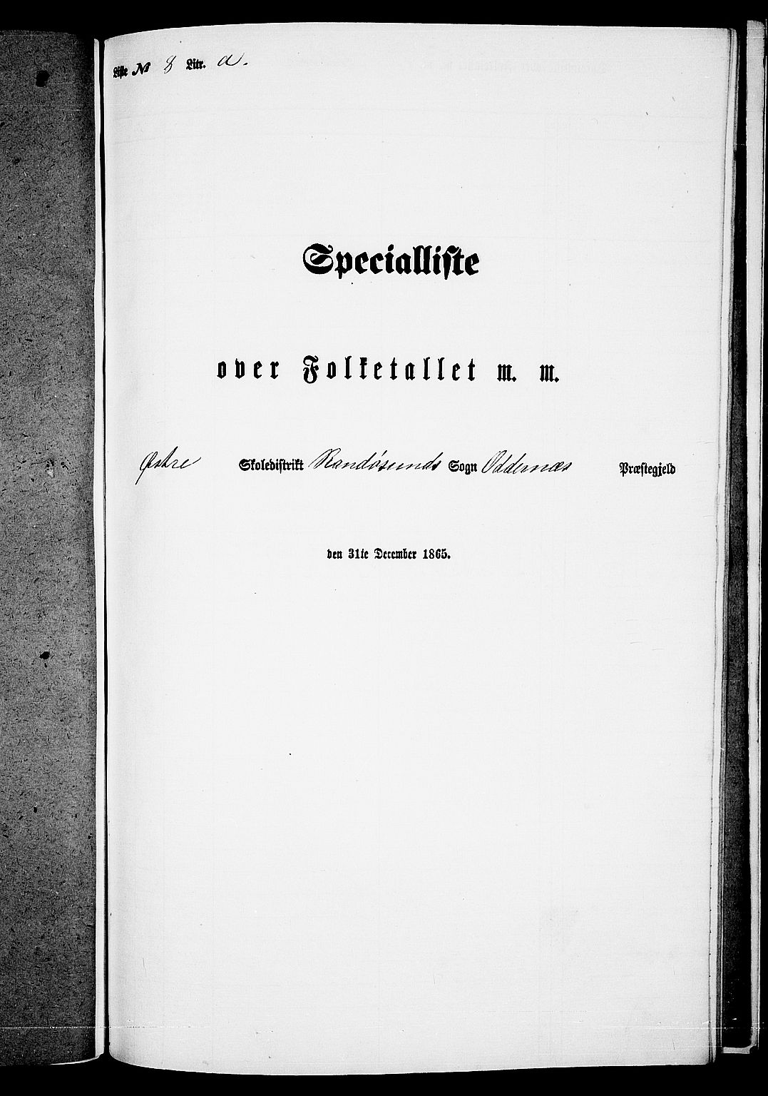 RA, Folketelling 1865 for 1012P Oddernes prestegjeld, 1865, s. 141
