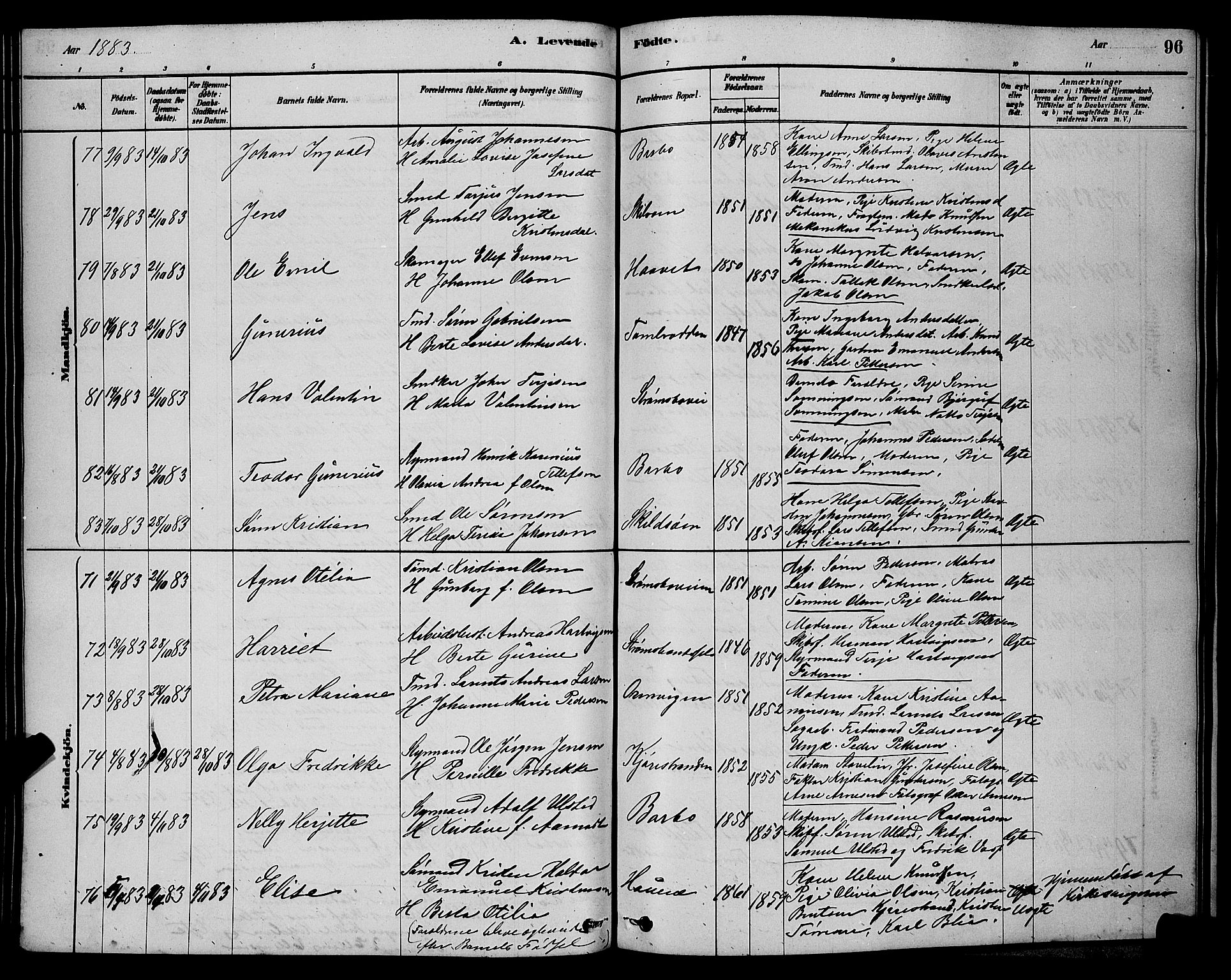 Barbu sokneprestkontor, AV/SAK-1111-0003/F/Fb/L0001: Klokkerbok nr. B 1, 1878-1890, s. 96