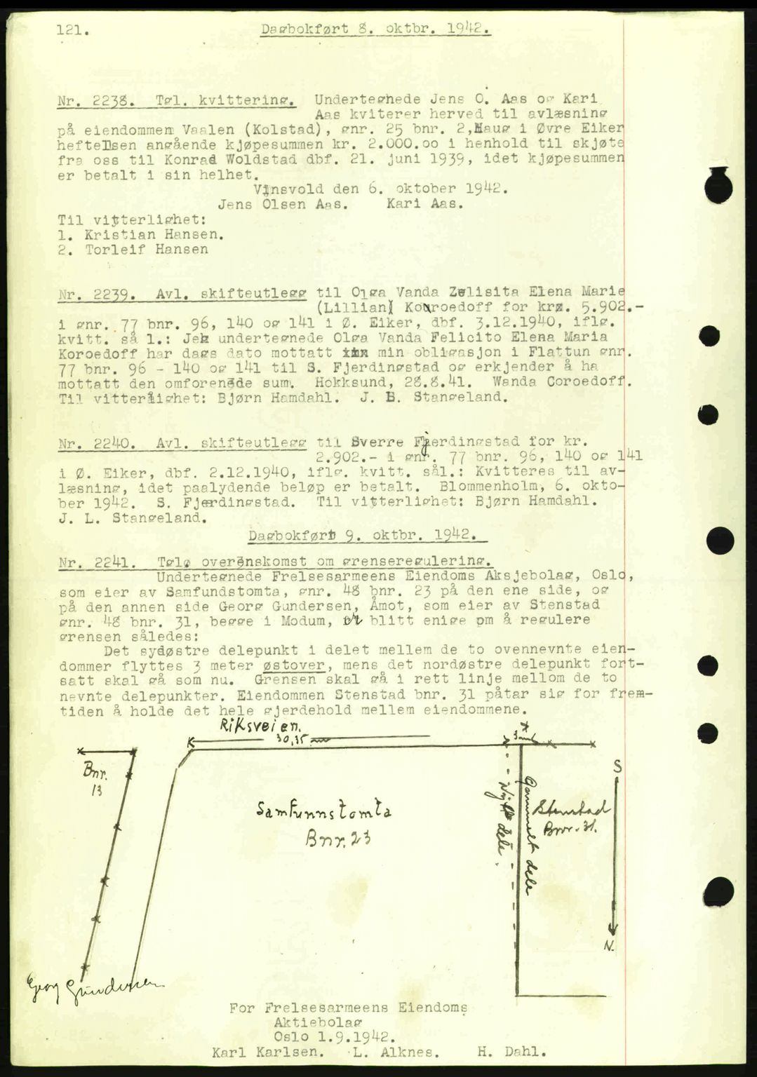 Eiker, Modum og Sigdal sorenskriveri, SAKO/A-123/G/Ga/Gab/L0047: Pantebok nr. A17, 1942-1943, Dagboknr: 2238/1942