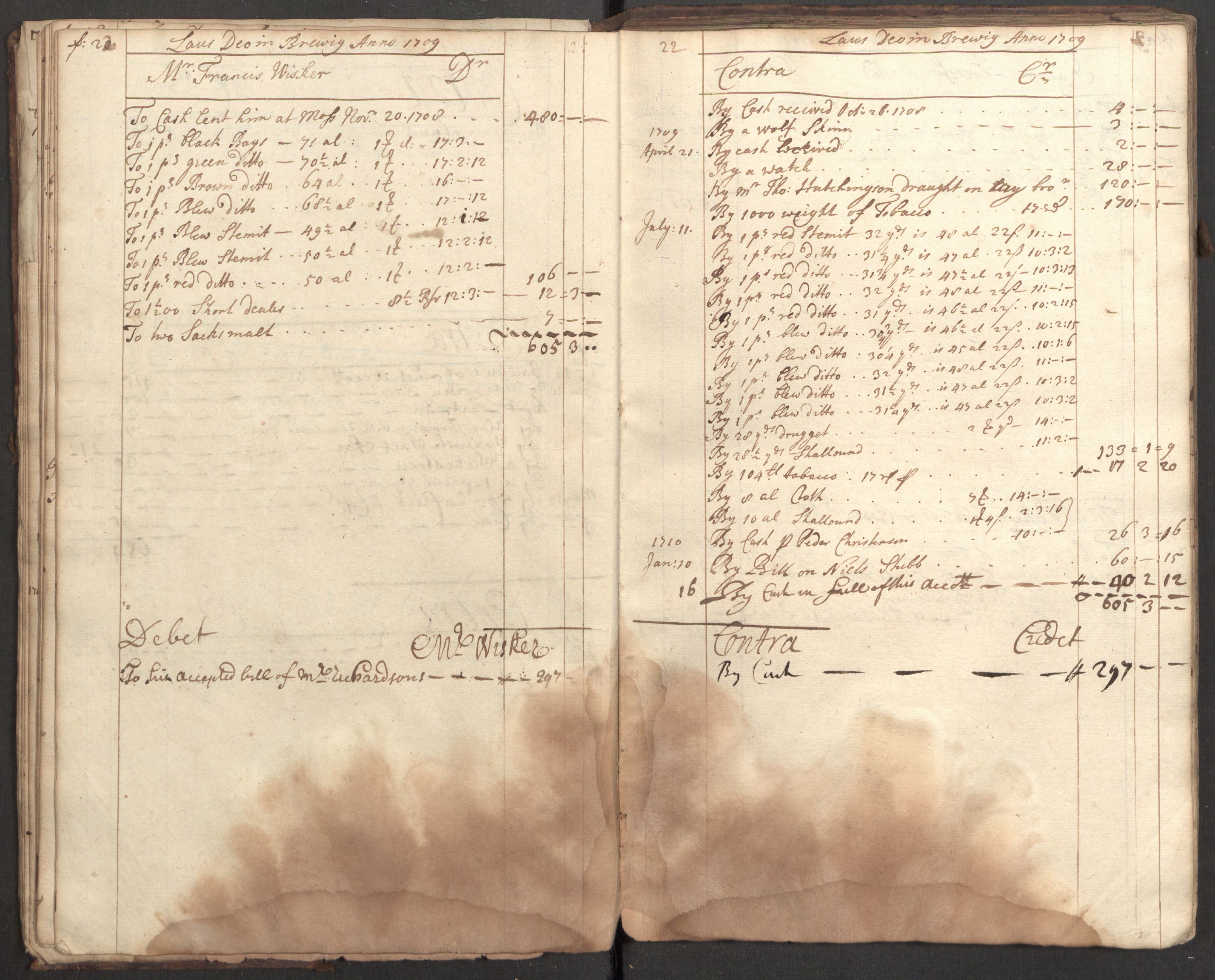 Bowman, James, RA/PA-0067/F/L0002/0001: Kontobok og skiftepapirer / James Bowmans kontobok, 1708-1728, s. 24