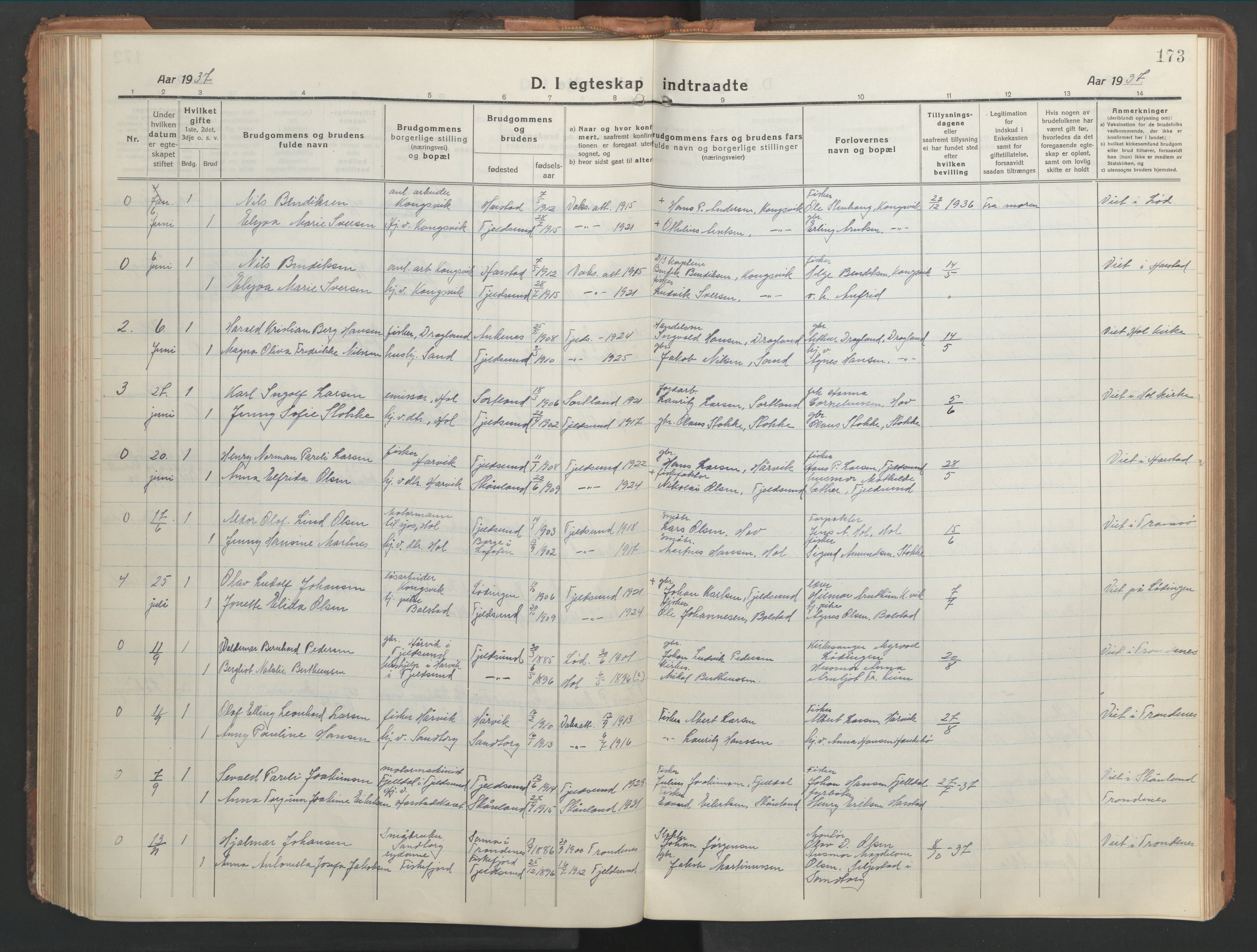 Ministerialprotokoller, klokkerbøker og fødselsregistre - Nordland, SAT/A-1459/865/L0933: Klokkerbok nr. 865C05, 1917-1947, s. 173