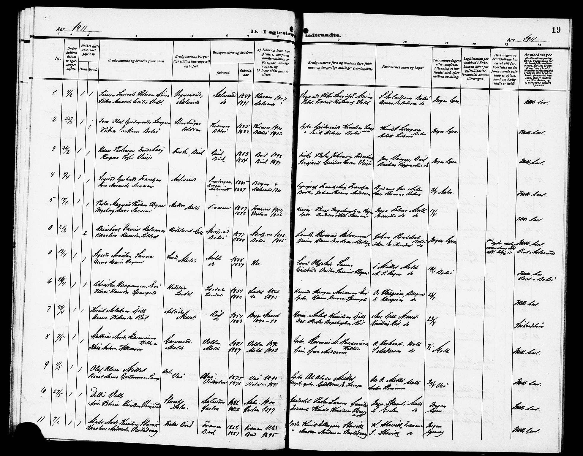 Ministerialprotokoller, klokkerbøker og fødselsregistre - Møre og Romsdal, SAT/A-1454/558/L0703: Klokkerbok nr. 558C04, 1906-1921, s. 19