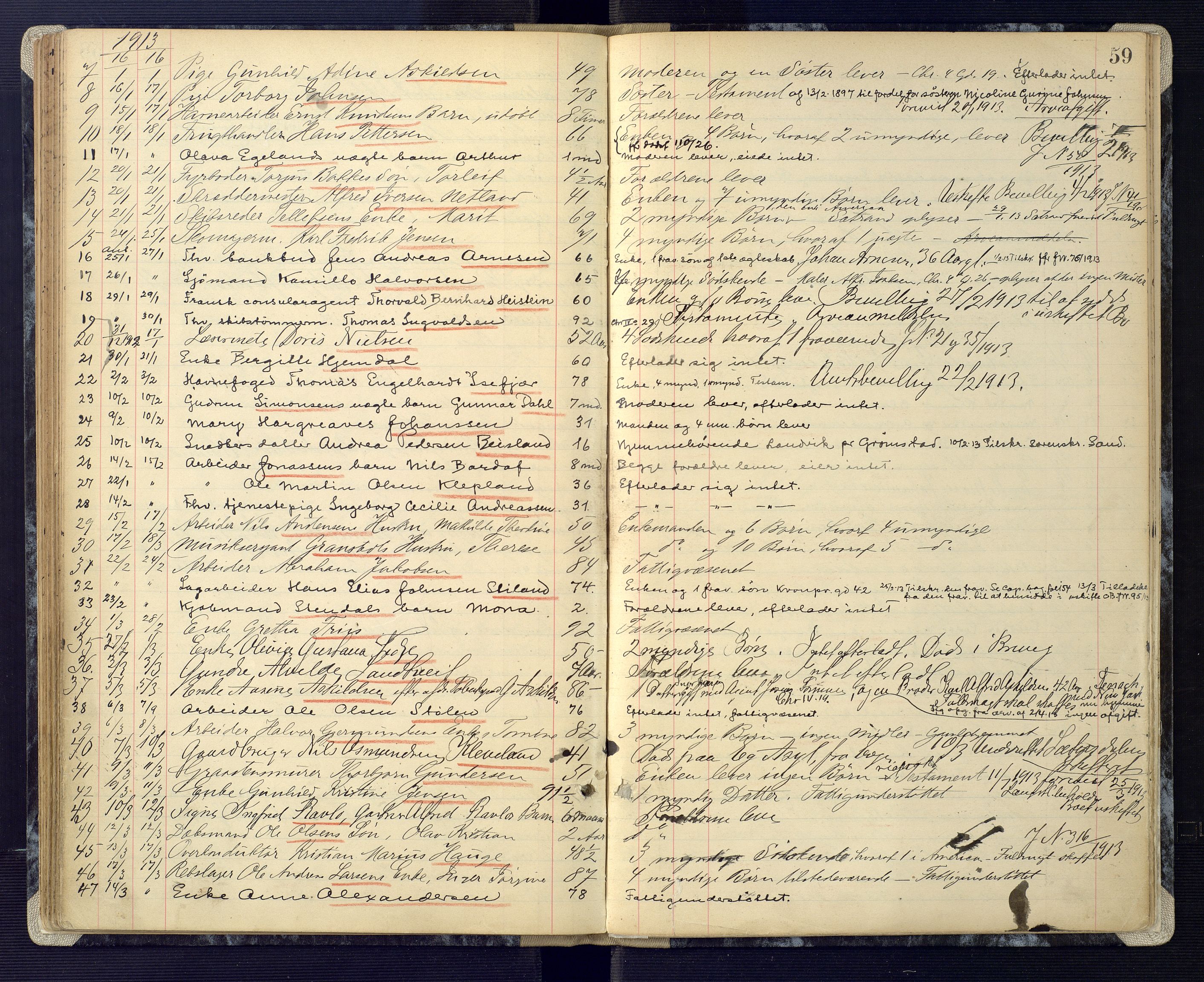 Kristiansand byrett, AV/SAK-1223-0001/H/Ha/L0008: Anmeldte dødsfall, 1902-1916, s. 59