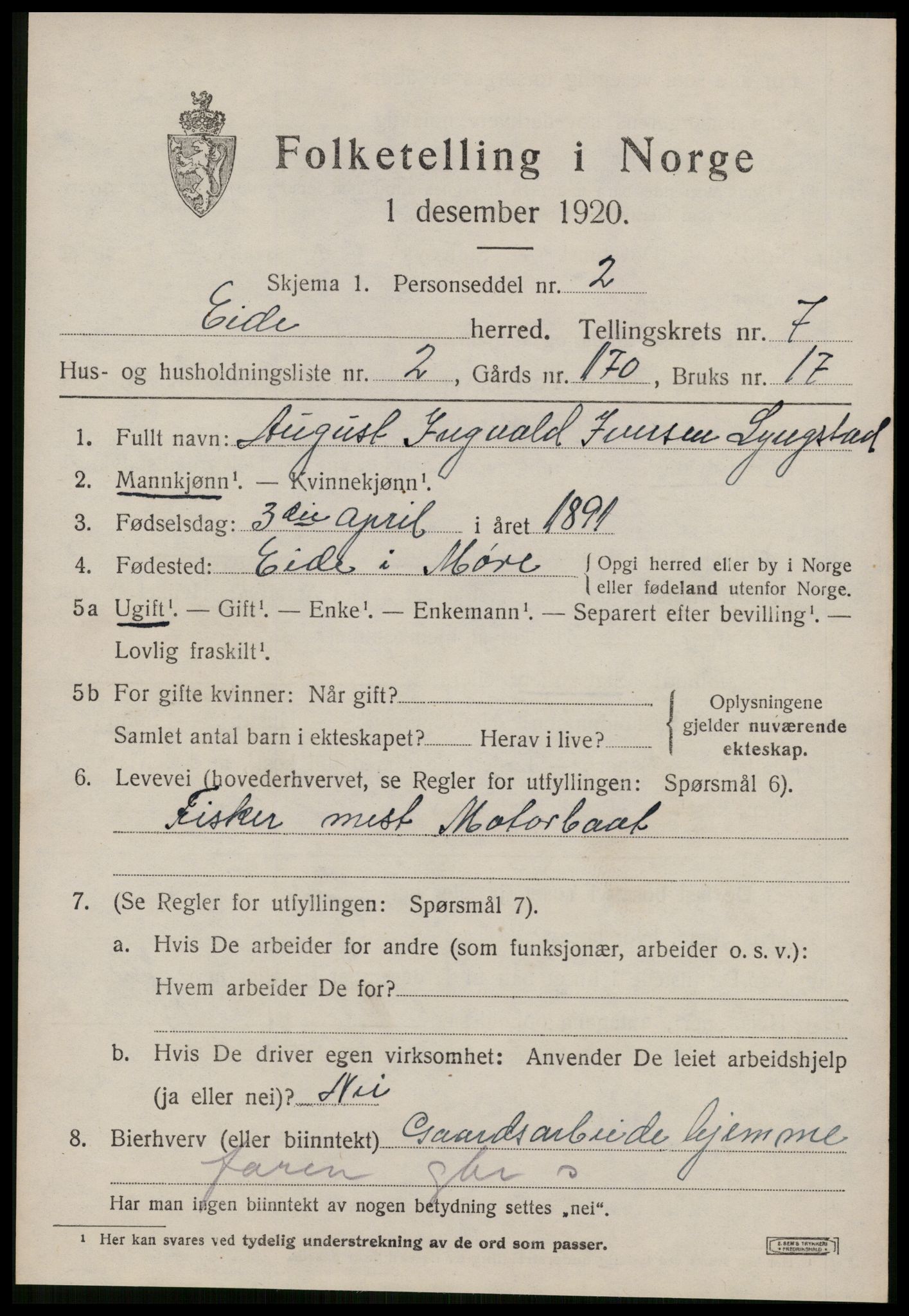 SAT, Folketelling 1920 for 1551 Eide herred, 1920, s. 3286