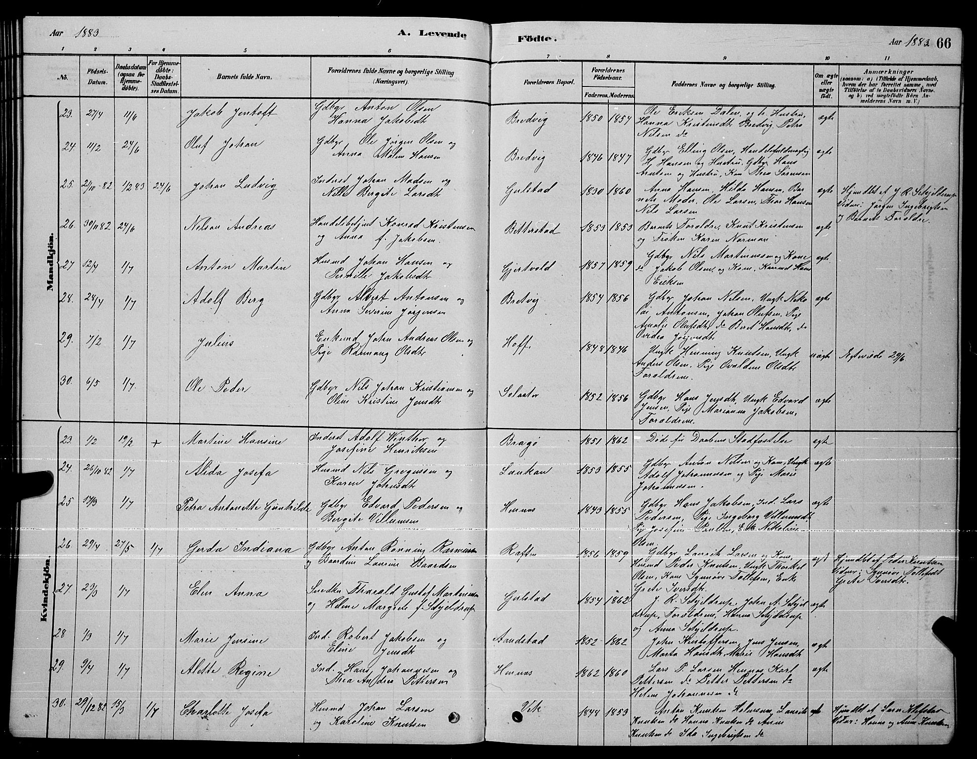 Ministerialprotokoller, klokkerbøker og fødselsregistre - Nordland, AV/SAT-A-1459/888/L1267: Klokkerbok nr. 888C05, 1878-1890, s. 66