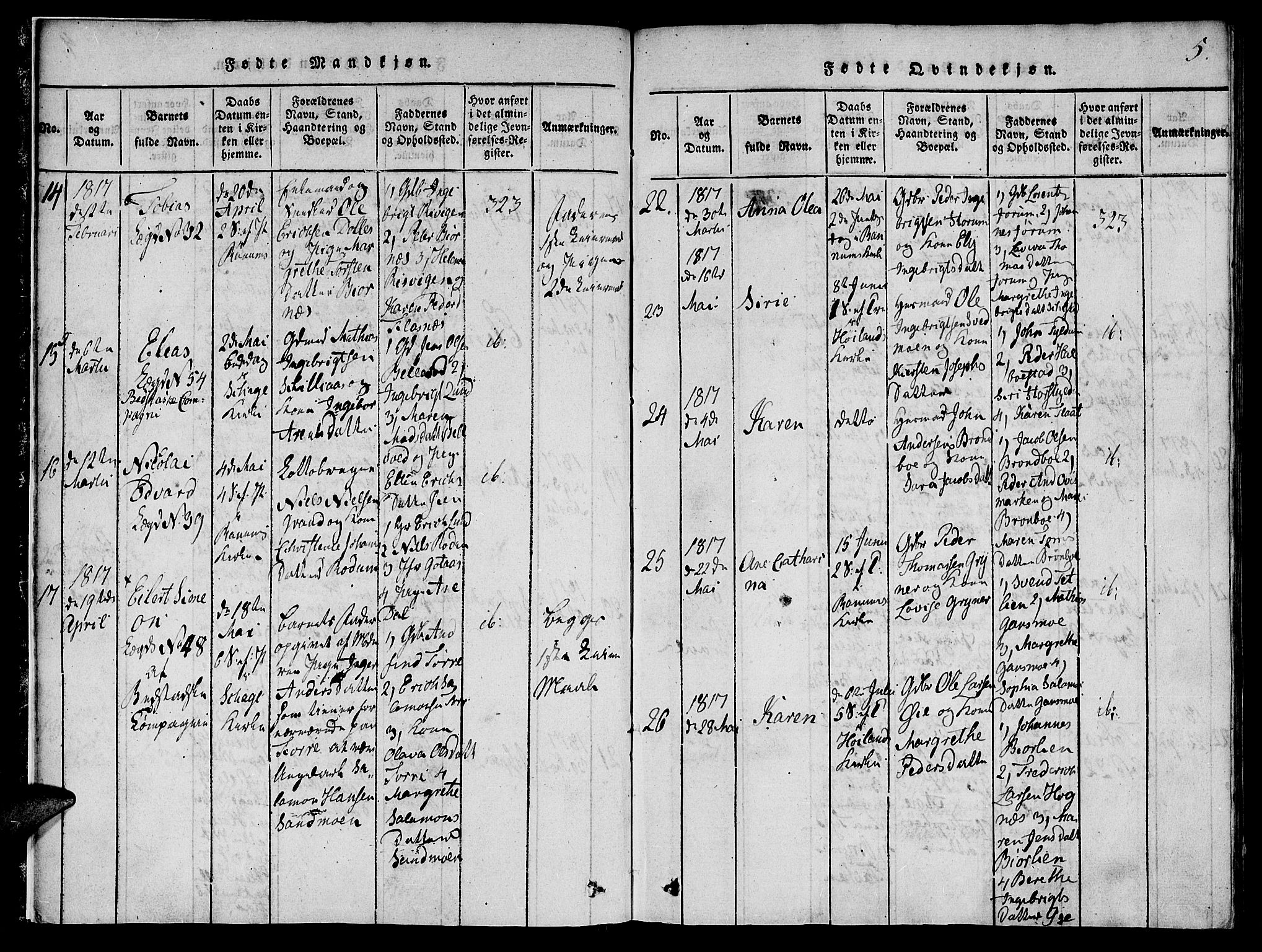 Ministerialprotokoller, klokkerbøker og fødselsregistre - Nord-Trøndelag, SAT/A-1458/764/L0559: Klokkerbok nr. 764C01, 1816-1824, s. 5