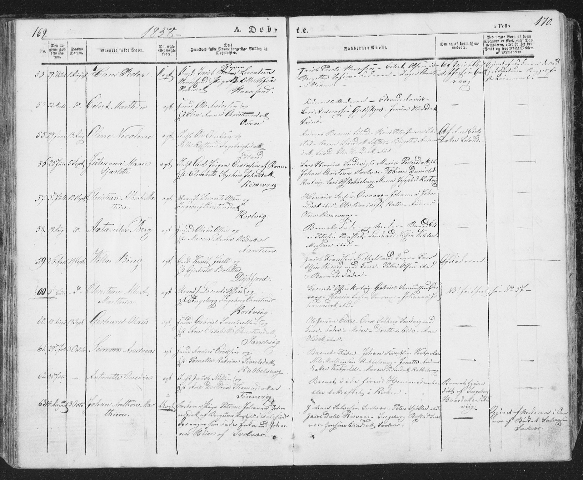 Ministerialprotokoller, klokkerbøker og fødselsregistre - Nordland, SAT/A-1459/874/L1072: Klokkerbok nr. 874C01, 1843-1859, s. 169-170