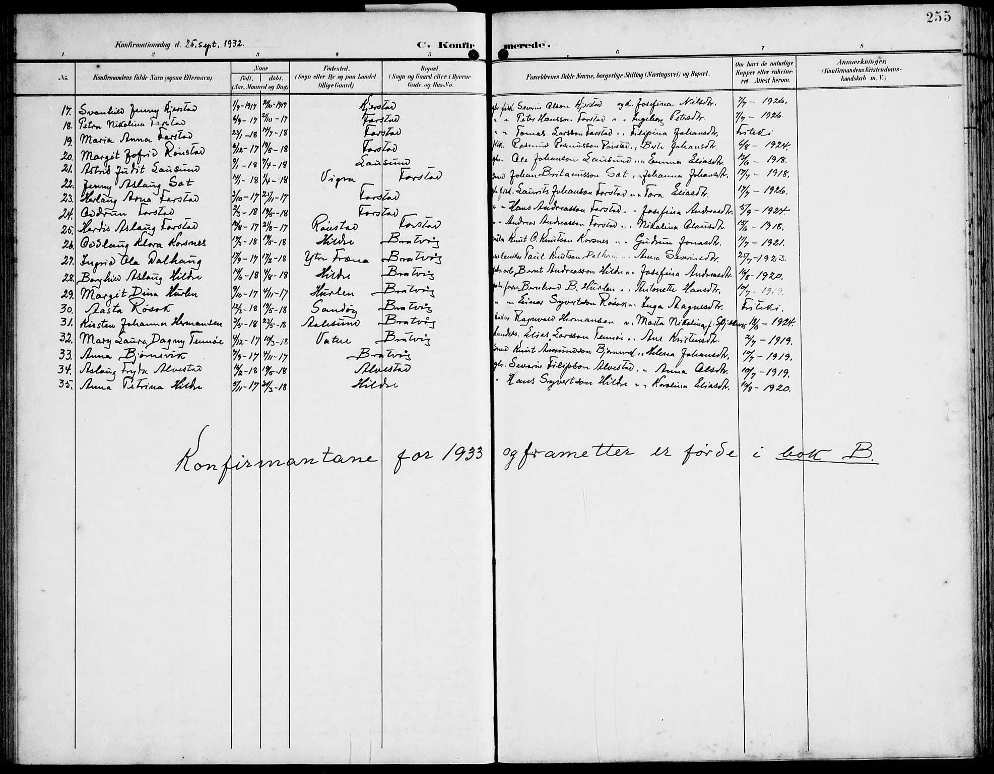 Ministerialprotokoller, klokkerbøker og fødselsregistre - Møre og Romsdal, AV/SAT-A-1454/536/L0511: Klokkerbok nr. 536C06, 1899-1944, s. 255