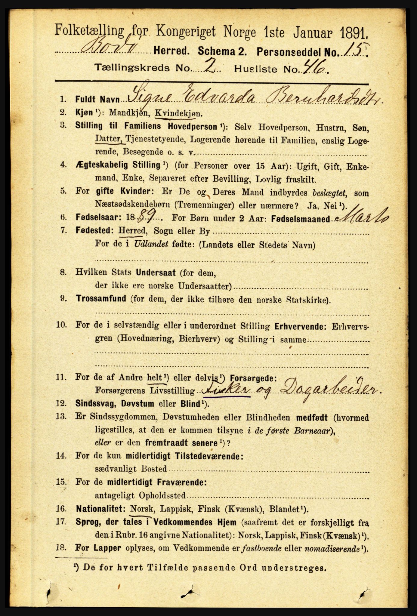 RA, Folketelling 1891 for 1843 Bodø herred, 1891, s. 1009
