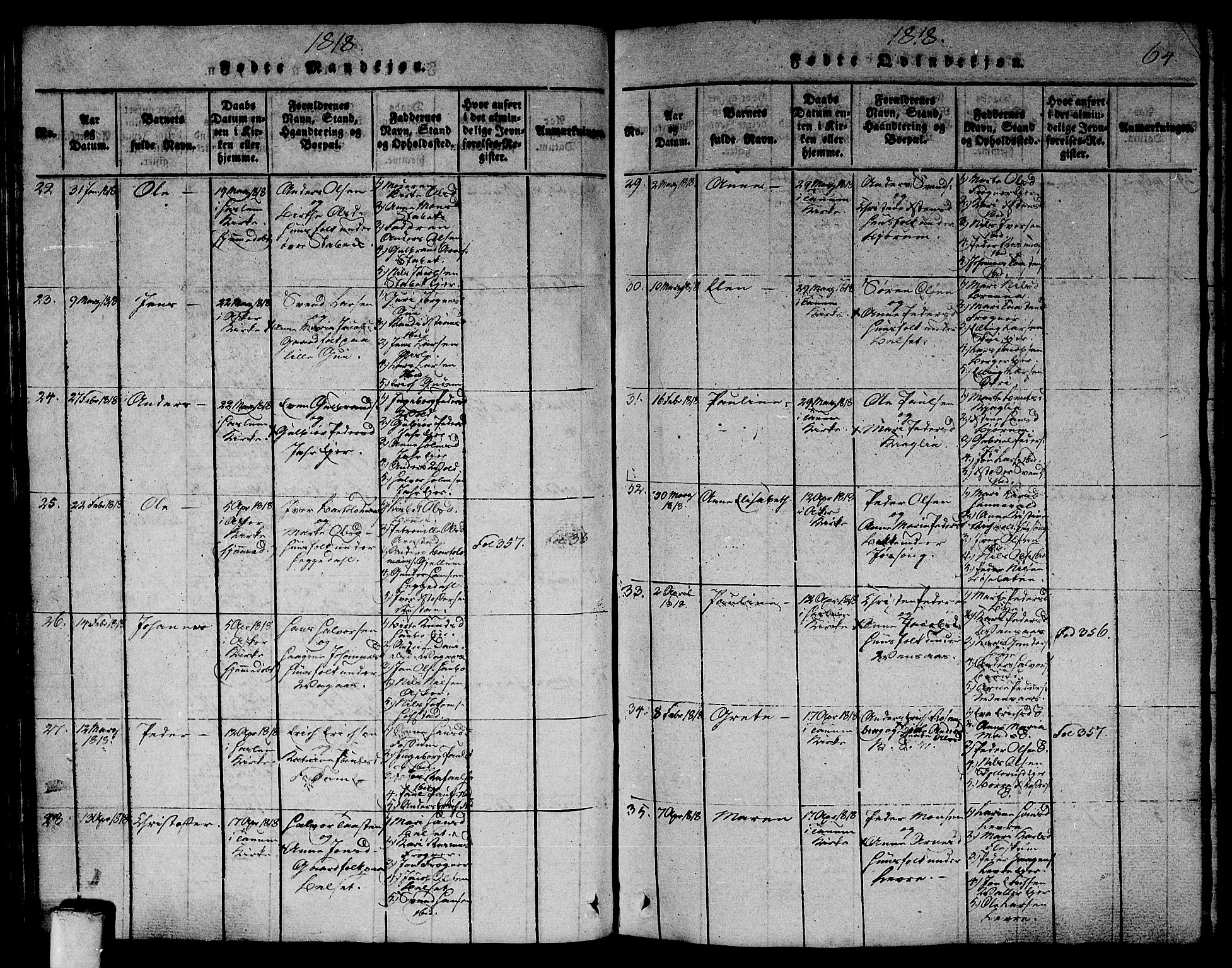 Asker prestekontor Kirkebøker, AV/SAO-A-10256a/G/Ga/L0001: Klokkerbok nr. I 1, 1814-1830, s. 64