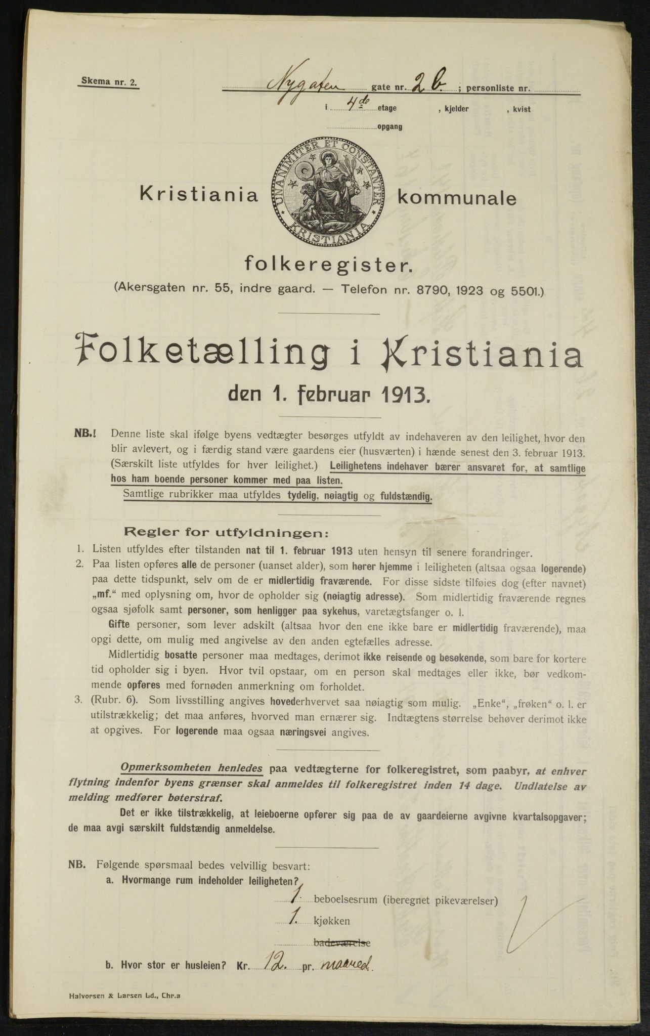 OBA, Kommunal folketelling 1.2.1913 for Kristiania, 1913, s. 74013