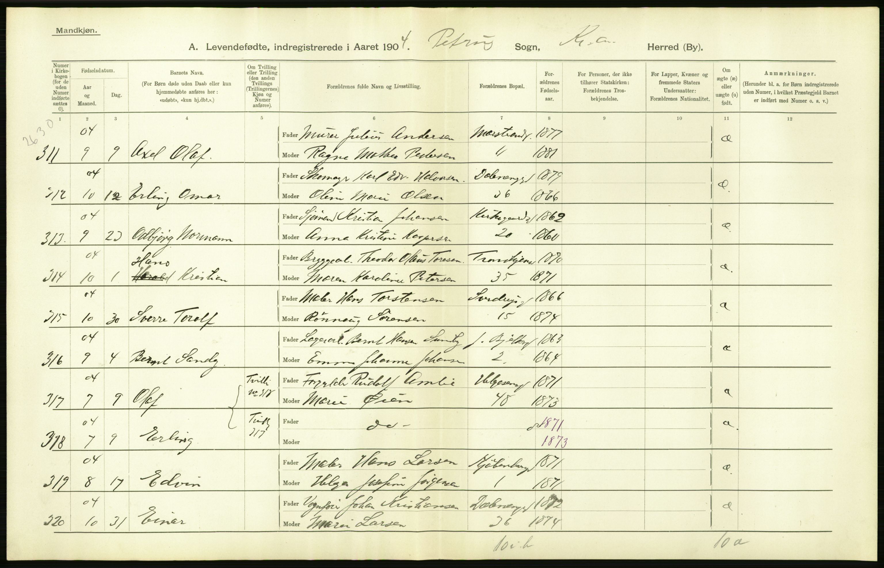 Statistisk sentralbyrå, Sosiodemografiske emner, Befolkning, AV/RA-S-2228/D/Df/Dfa/Dfab/L0003: Kristiania: Fødte, 1904, s. 694