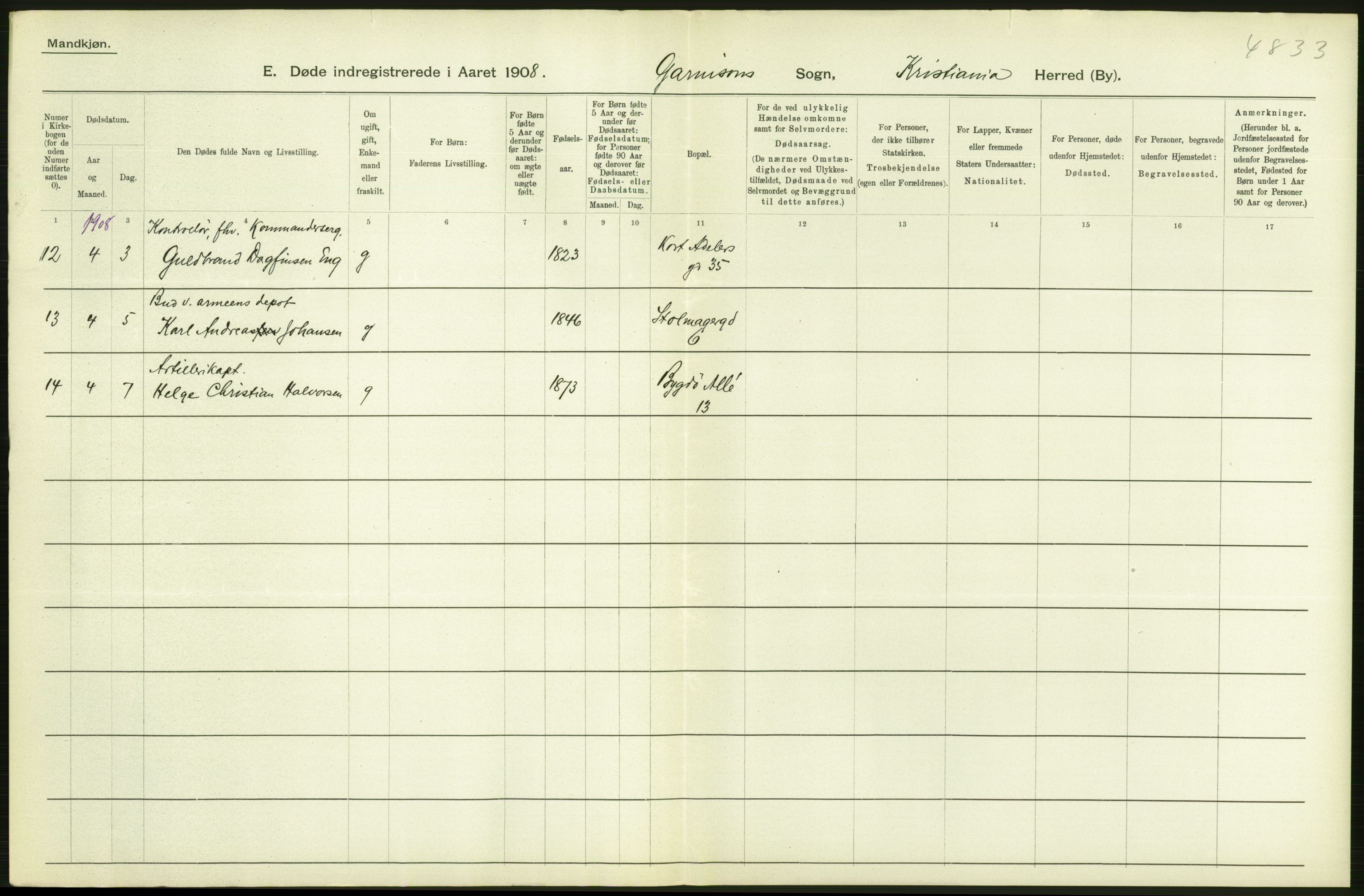 Statistisk sentralbyrå, Sosiodemografiske emner, Befolkning, AV/RA-S-2228/D/Df/Dfa/Dfaf/L0009: Kristiania: Døde, dødfødte., 1908, s. 188