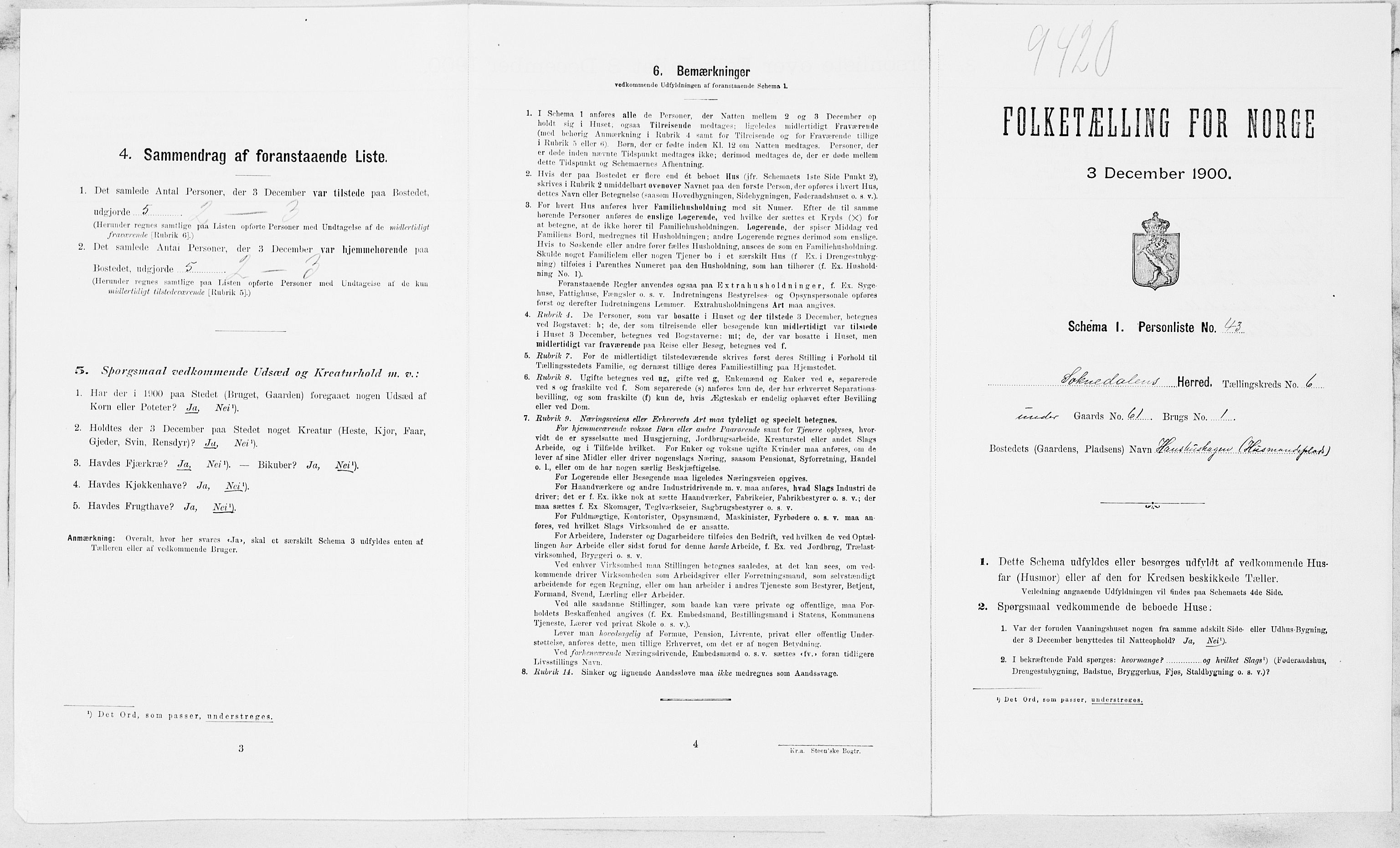 SAT, Folketelling 1900 for 1649 Soknedal herred, 1900, s. 500