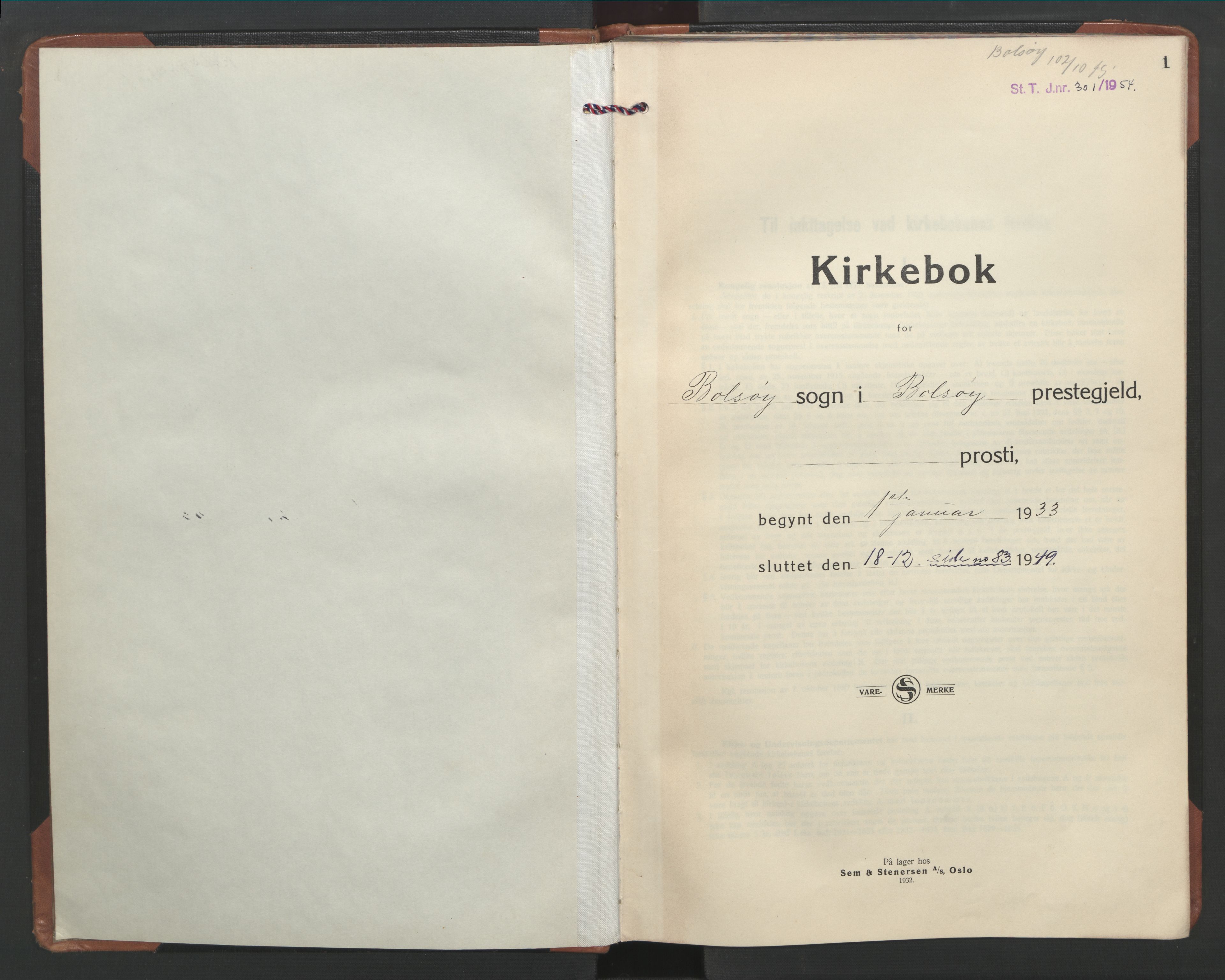 Ministerialprotokoller, klokkerbøker og fødselsregistre - Møre og Romsdal, SAT/A-1454/555/L0666: Klokkerbok nr. 555C02, 1933-1949, s. 1