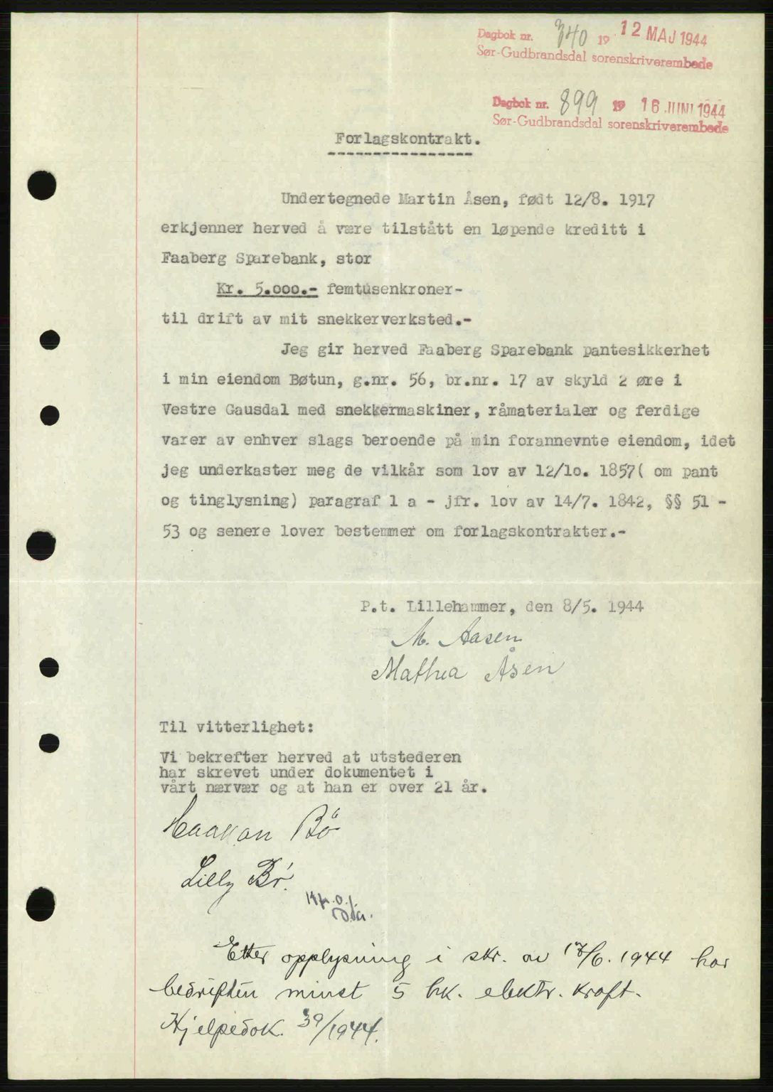 Sør-Gudbrandsdal tingrett, SAH/TING-004/H/Hb/Hbe/L0003: Pantebok nr. B3, 1943-1948, Dagboknr: 899/1944
