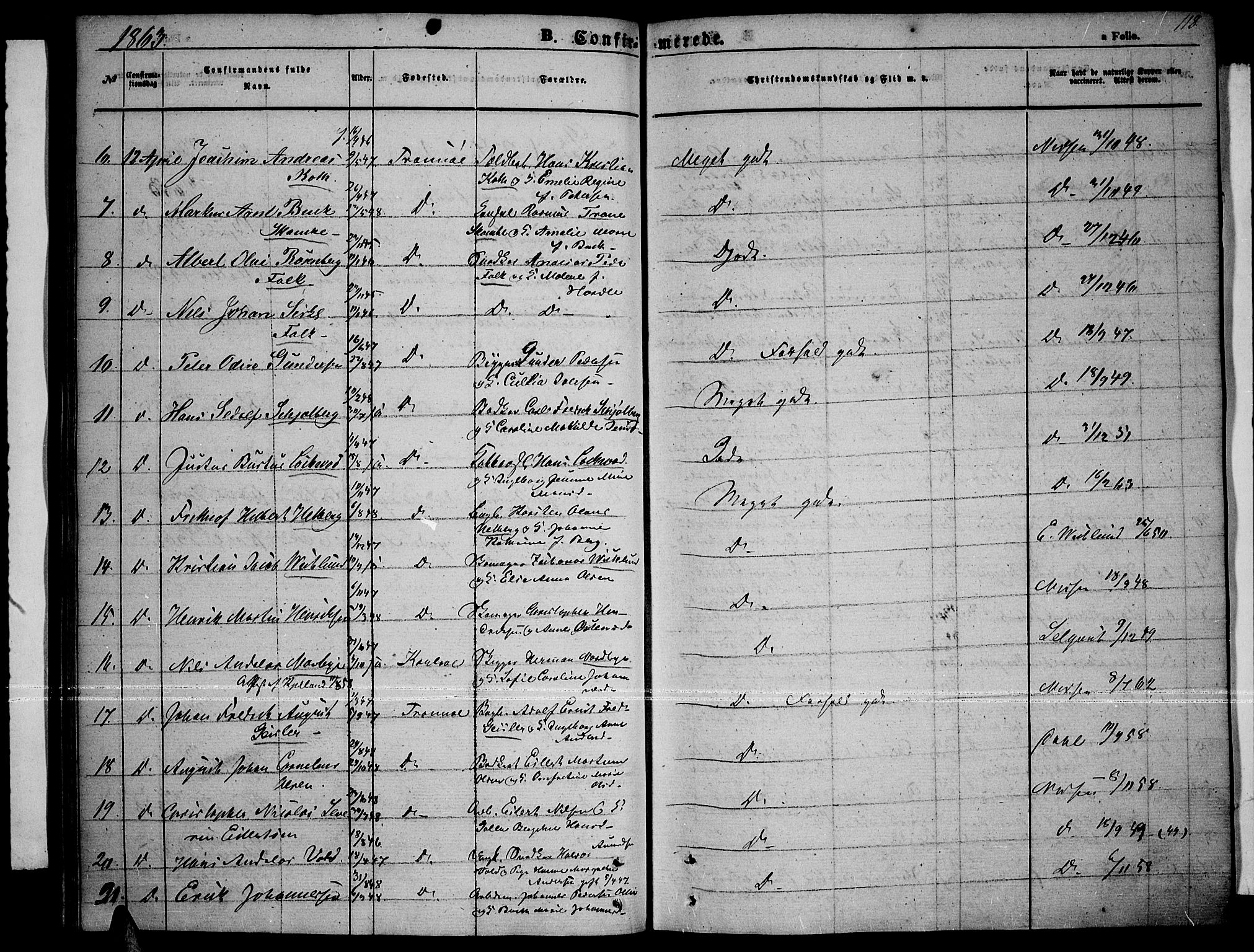 Tromsø sokneprestkontor/stiftsprosti/domprosti, AV/SATØ-S-1343/G/Gb/L0006klokker: Klokkerbok nr. 6, 1857-1866, s. 118