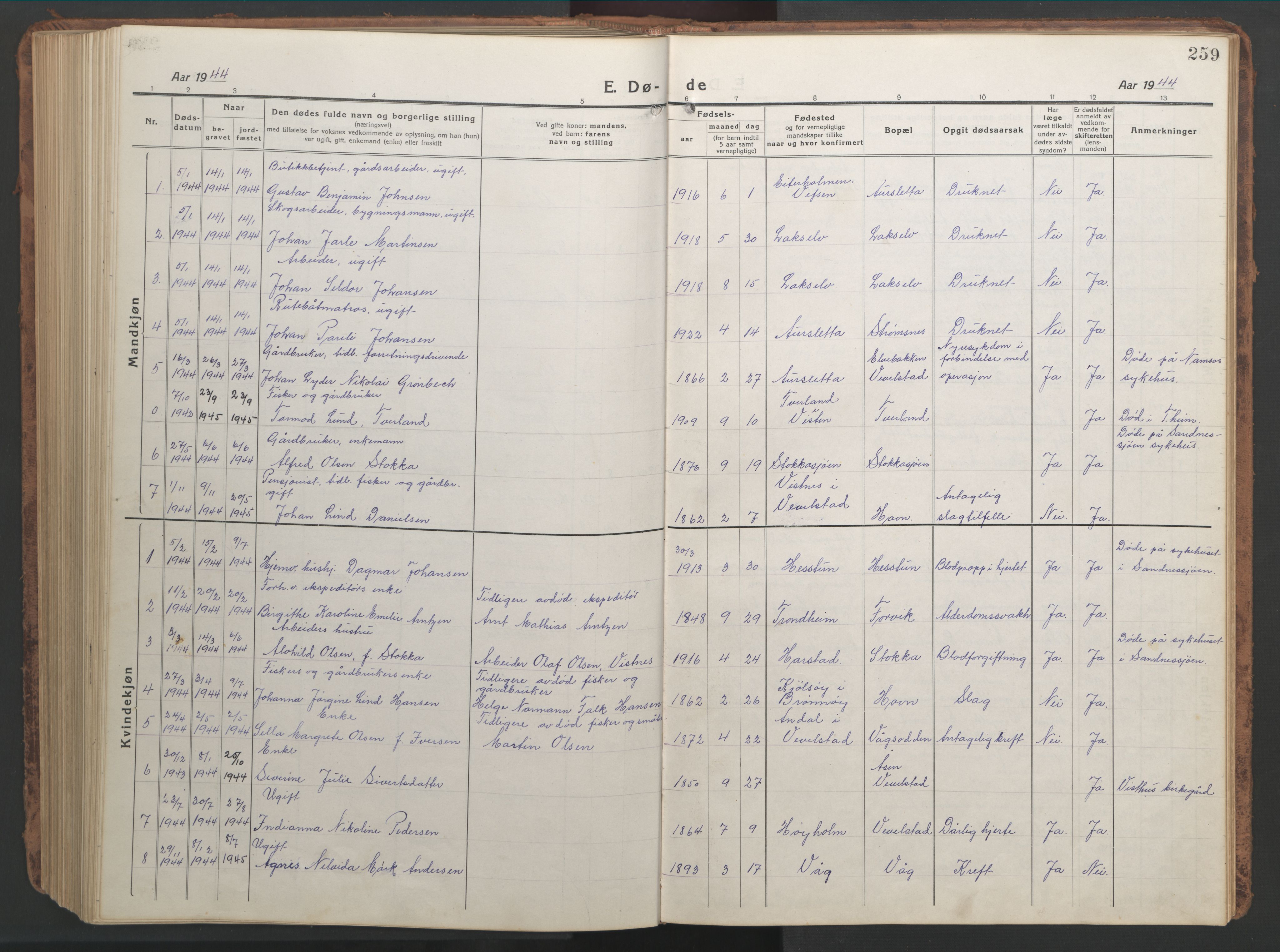 Ministerialprotokoller, klokkerbøker og fødselsregistre - Nordland, AV/SAT-A-1459/819/L0278: Klokkerbok nr. 819C04, 1917-1967, s. 259