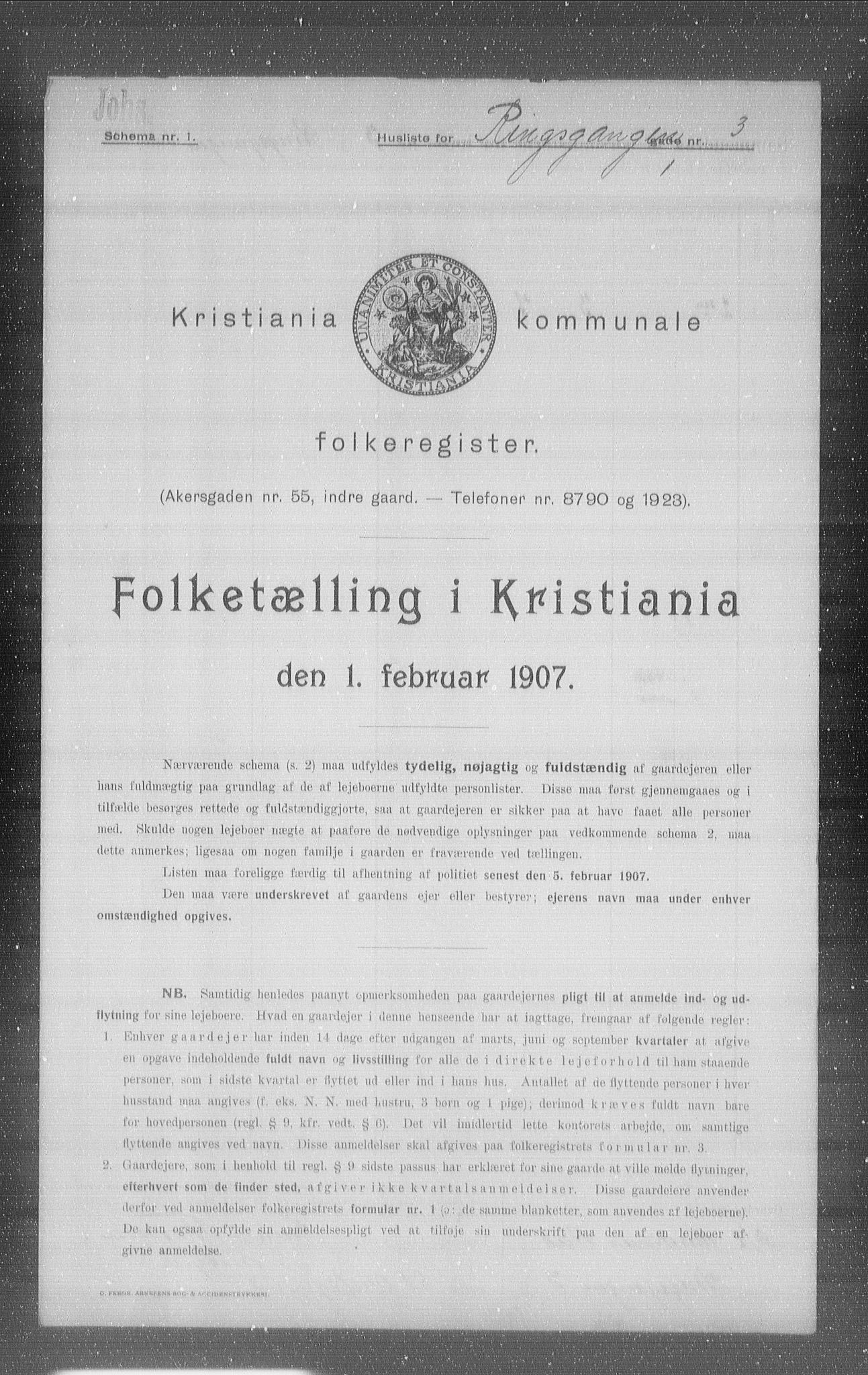 OBA, Kommunal folketelling 1.2.1907 for Kristiania kjøpstad, 1907, s. 42439