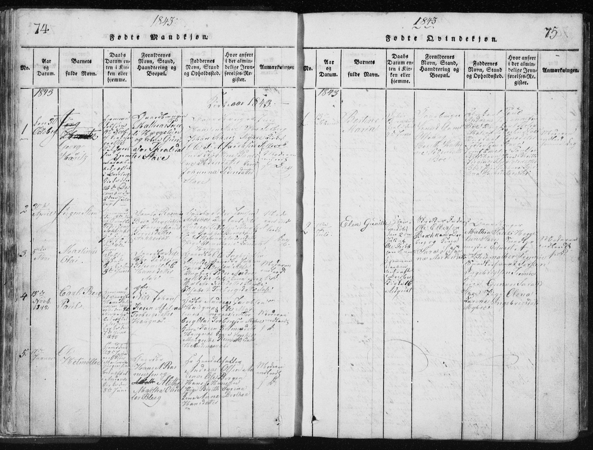 Ministerialprotokoller, klokkerbøker og fødselsregistre - Nordland, AV/SAT-A-1459/897/L1411: Klokkerbok nr. 897C01, 1820-1866, s. 74-75