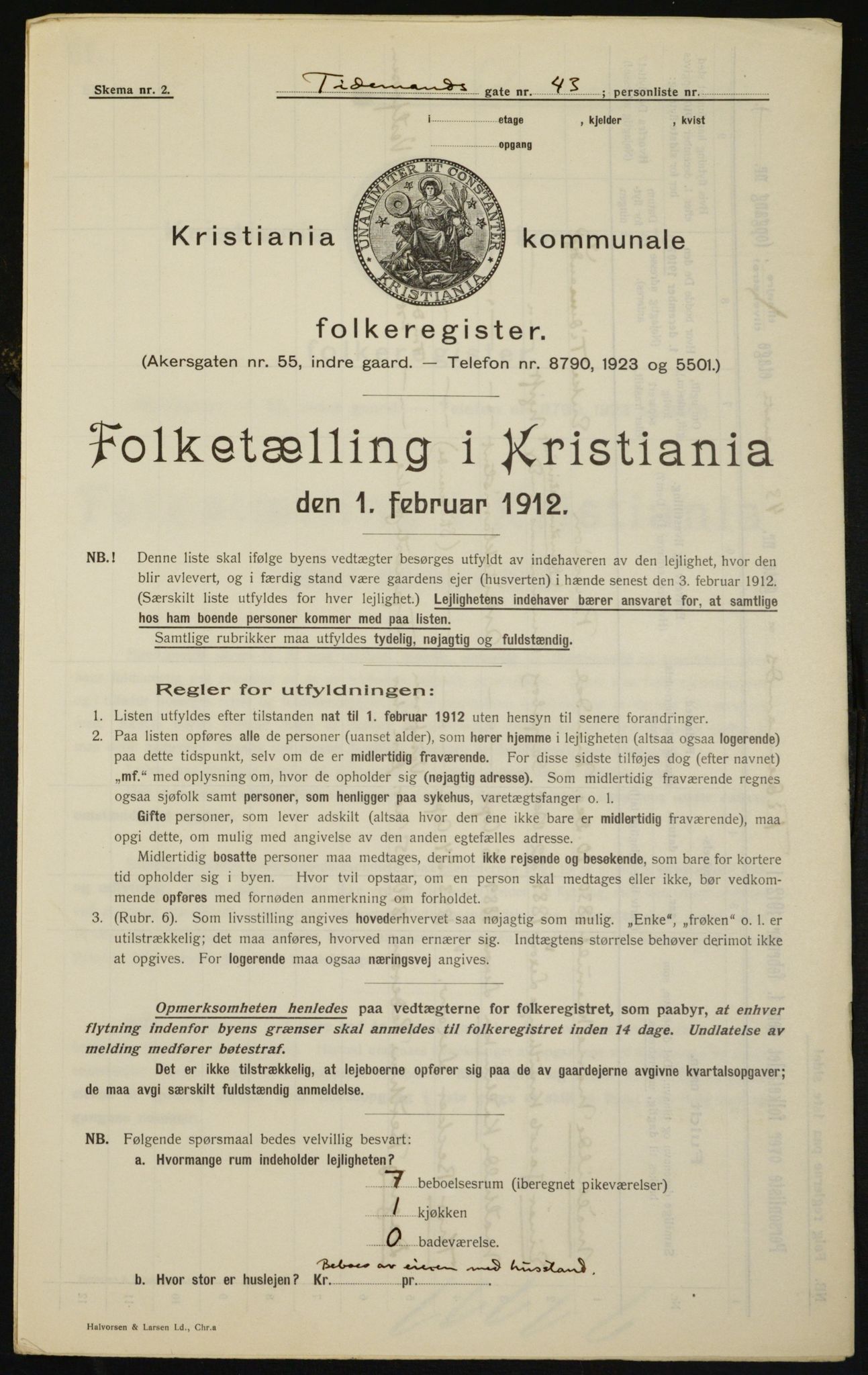 OBA, Kommunal folketelling 1.2.1912 for Kristiania, 1912, s. 111500