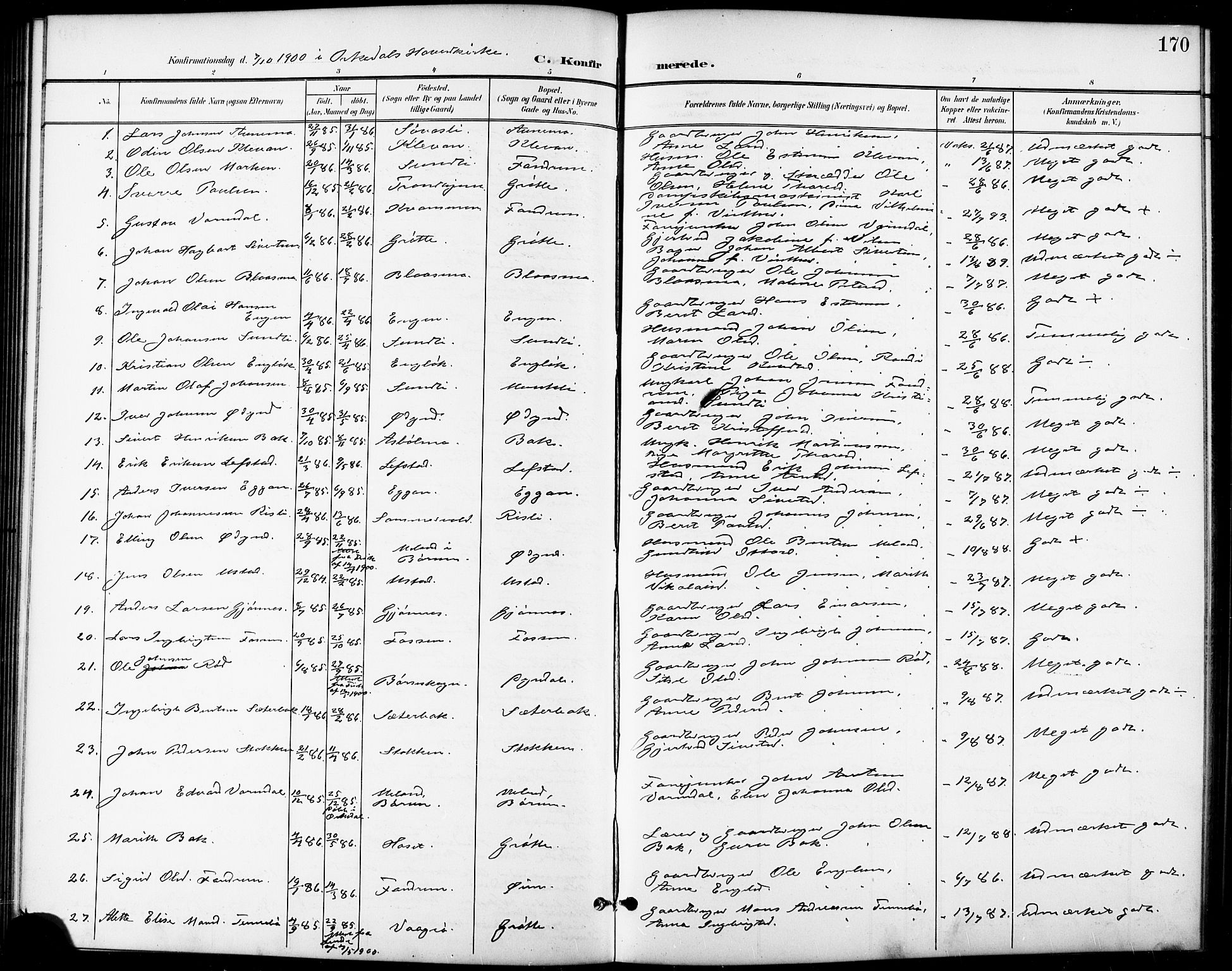Ministerialprotokoller, klokkerbøker og fødselsregistre - Sør-Trøndelag, AV/SAT-A-1456/668/L0819: Klokkerbok nr. 668C08, 1899-1912, s. 170