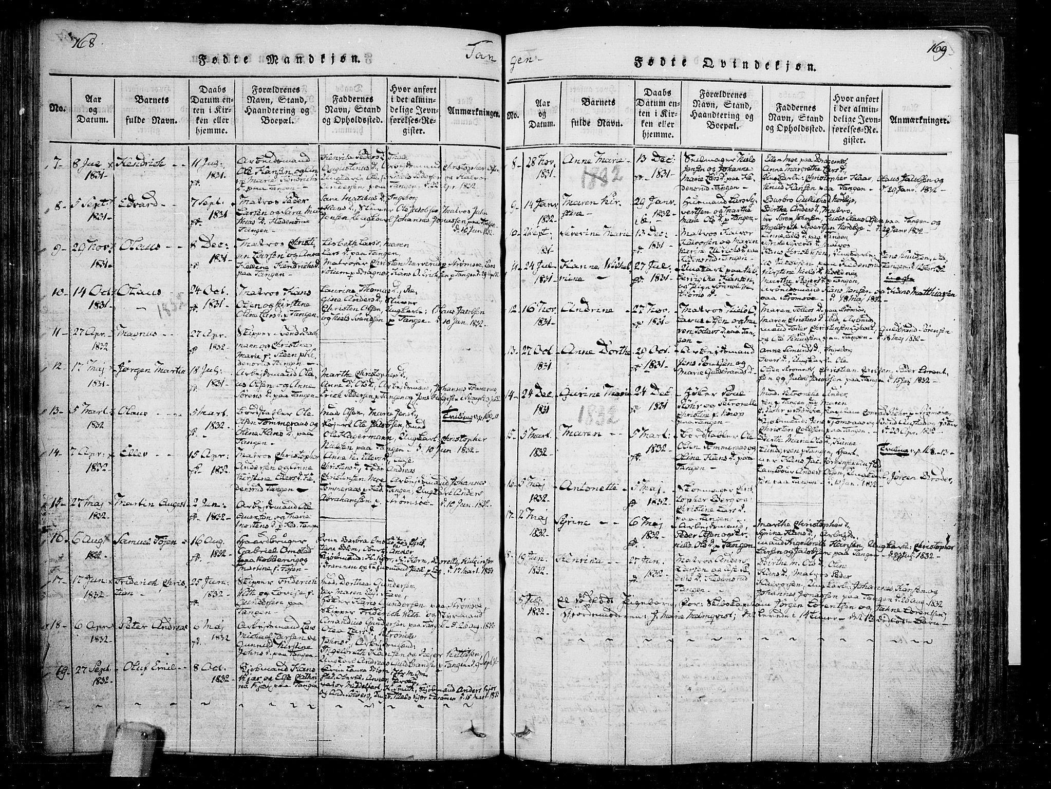 Skoger kirkebøker, SAKO/A-59/F/Fa/L0002: Ministerialbok nr. I 2 /2, 1814-1842, s. 168-169