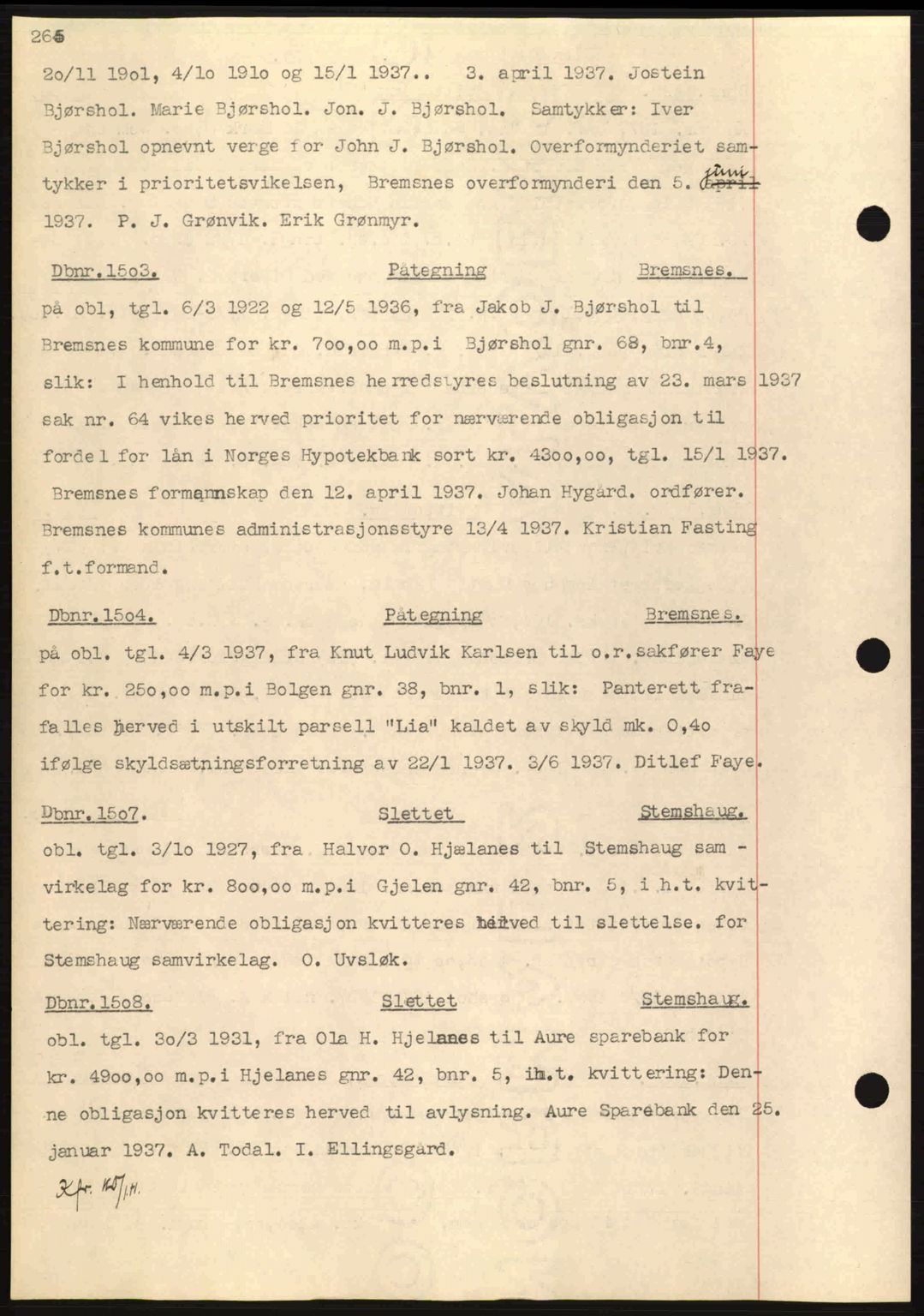 Nordmøre sorenskriveri, SAT/A-4132/1/2/2Ca: Pantebok nr. C80, 1936-1939, Dagboknr: 1503/1937