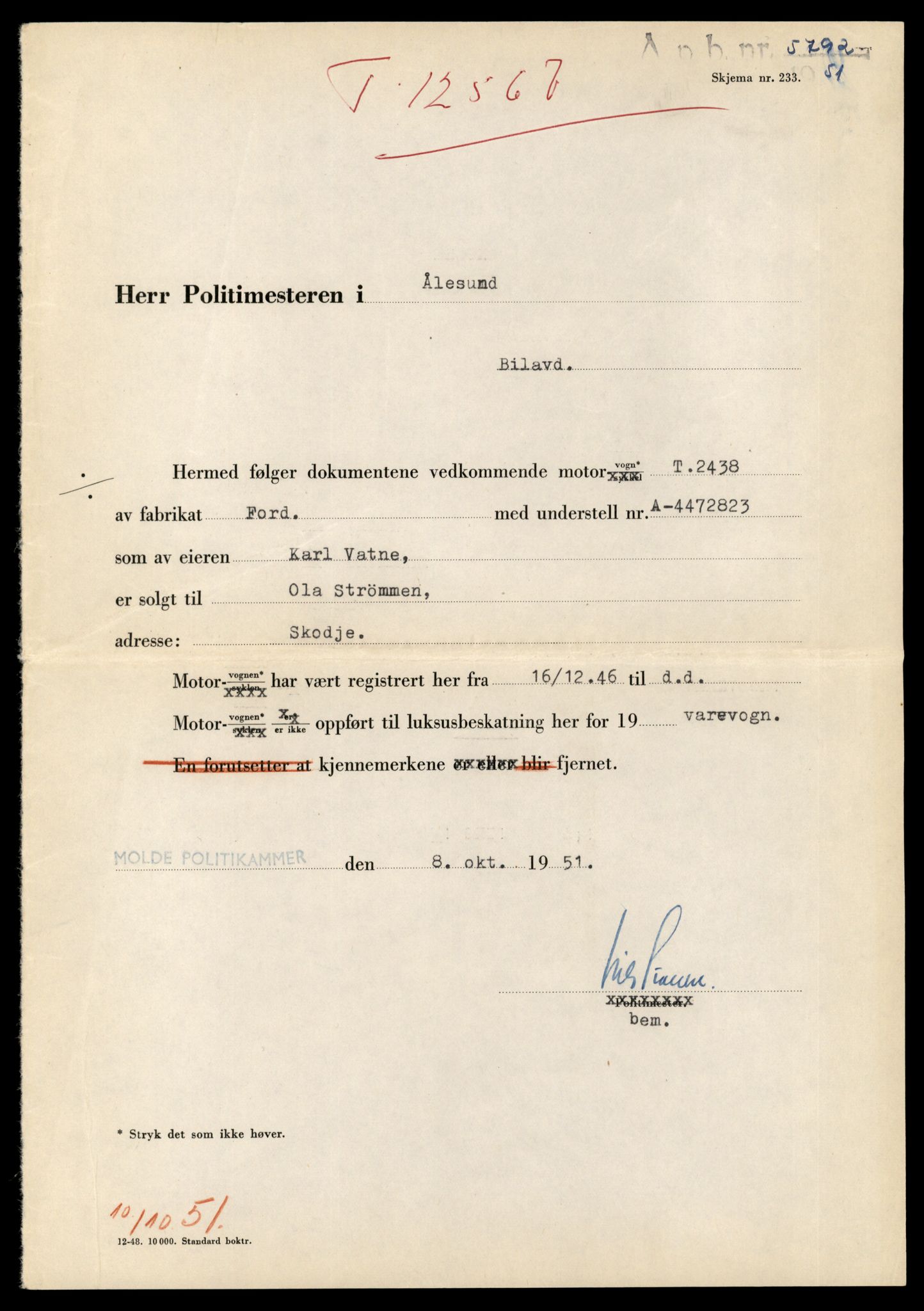 Møre og Romsdal vegkontor - Ålesund trafikkstasjon, AV/SAT-A-4099/F/Fe/L0034: Registreringskort for kjøretøy T 12500 - T 12652, 1927-1998, s. 1242